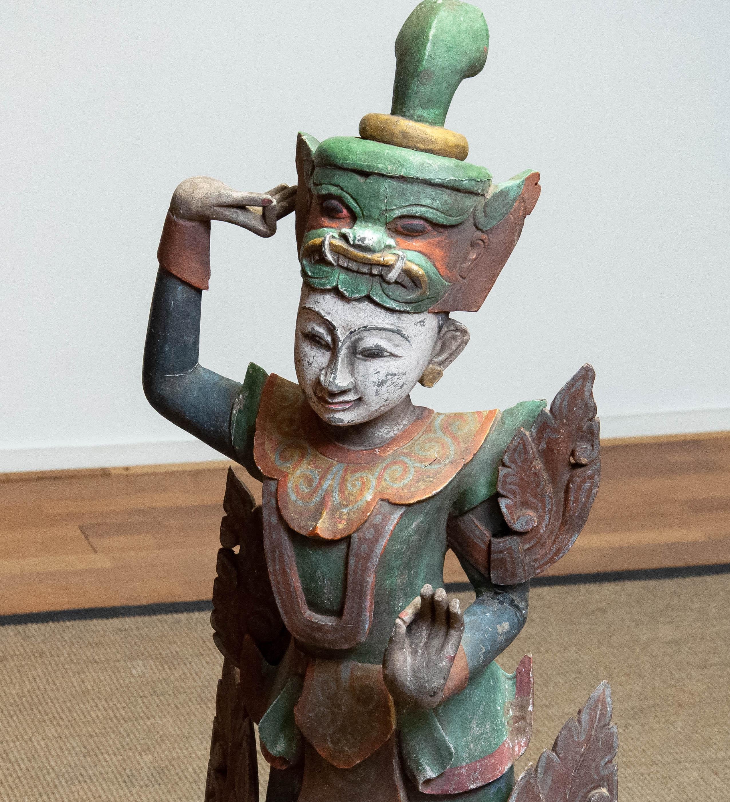 Large 19th Century Polychromed Statue of a Burmese Nat Temple Dancer For Sale 9