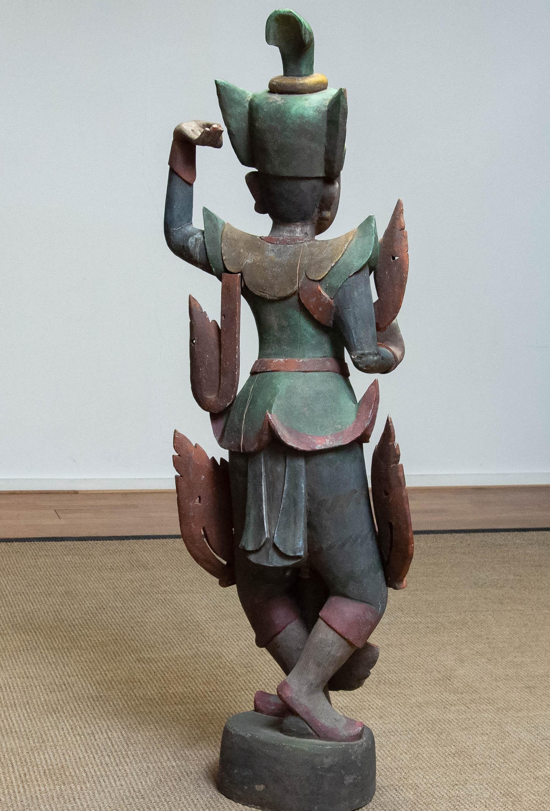Large 19th Century Polychromed Statue of a Burmese Nat Temple Dancer For Sale 1