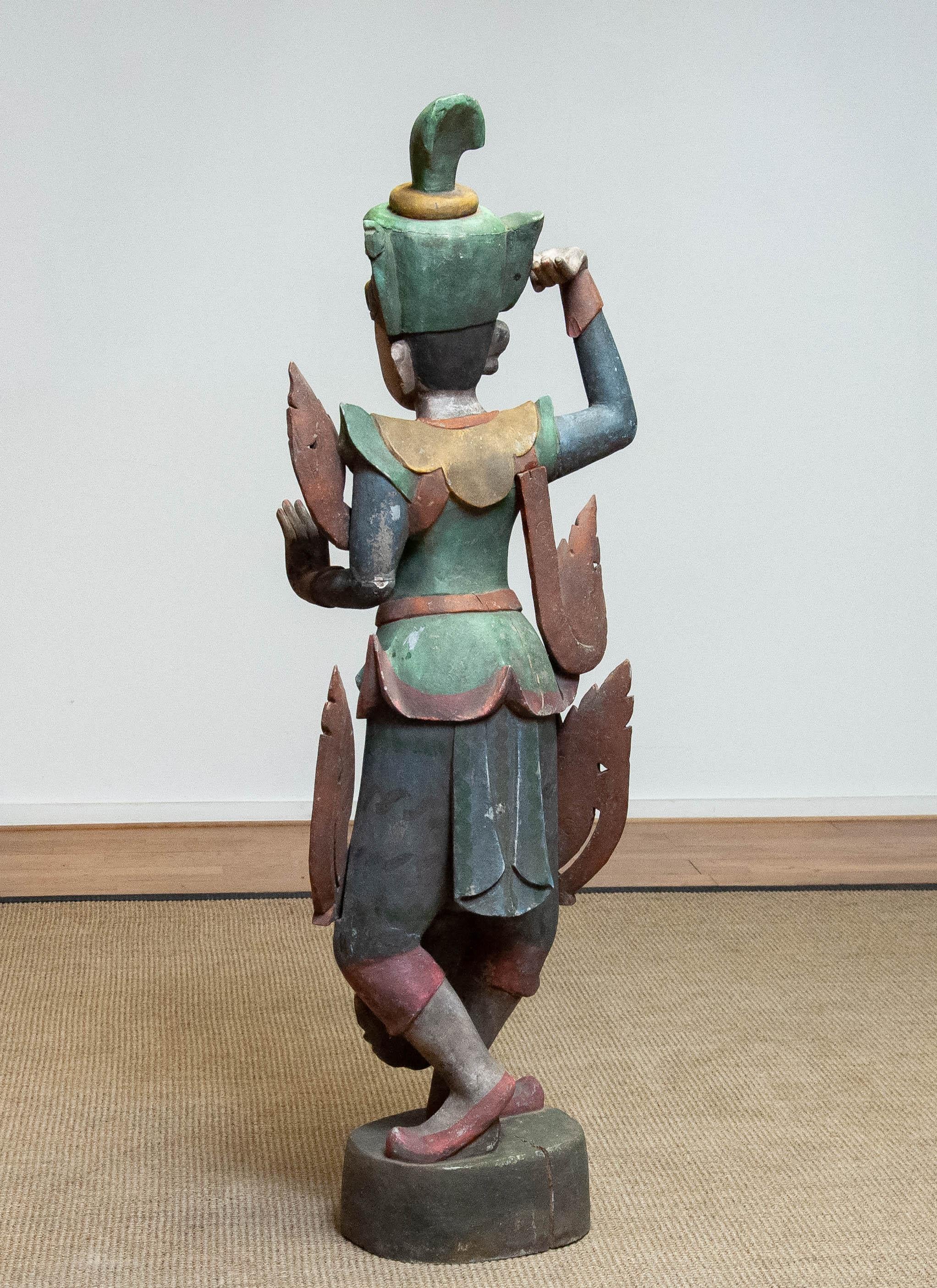 Large 19th Century Polychromed Statue of a Burmese Nat Temple Dancer For Sale 1