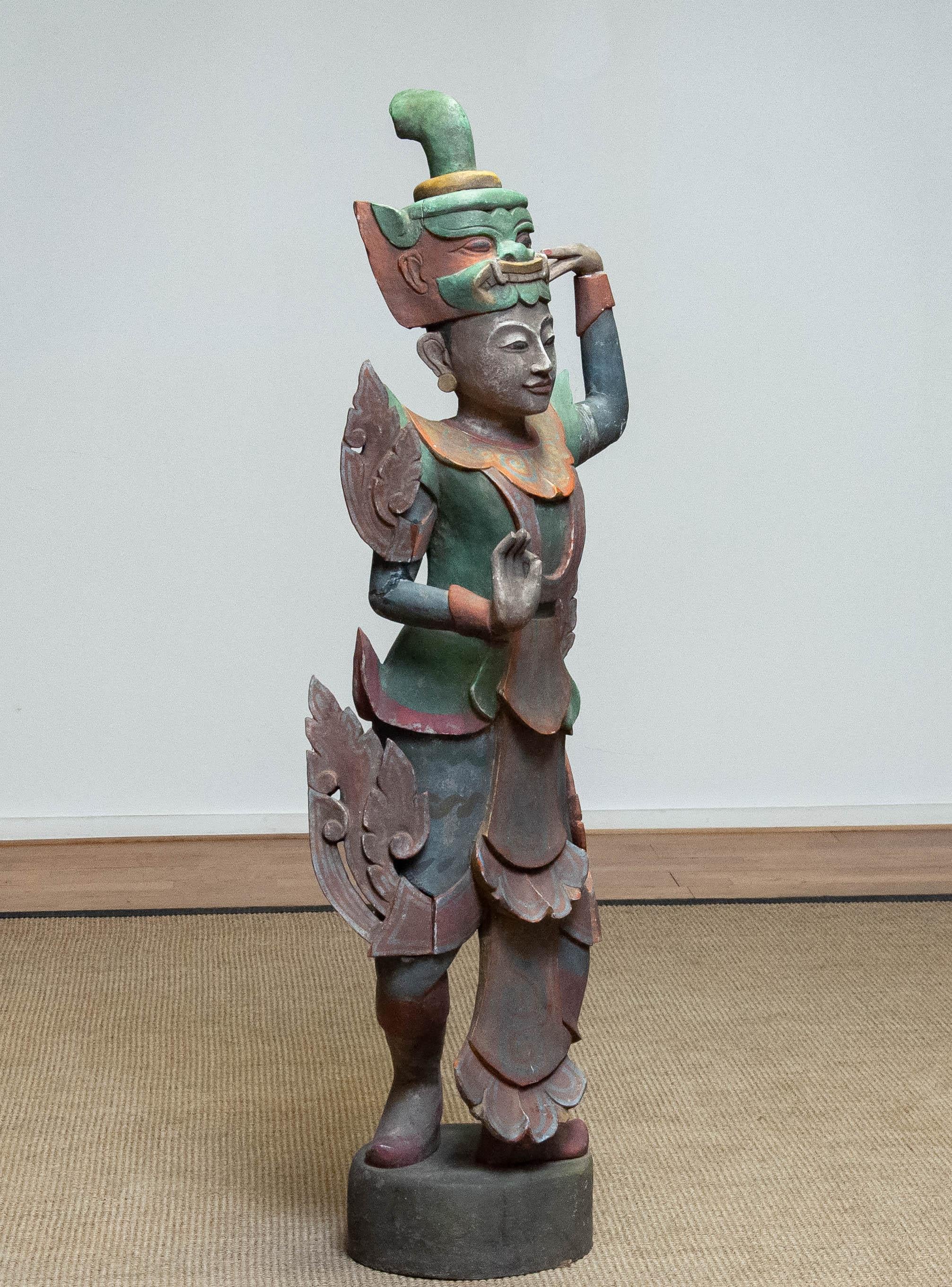 Large 19th Century Polychromed Statue of a Burmese Nat Temple Dancer For Sale 2