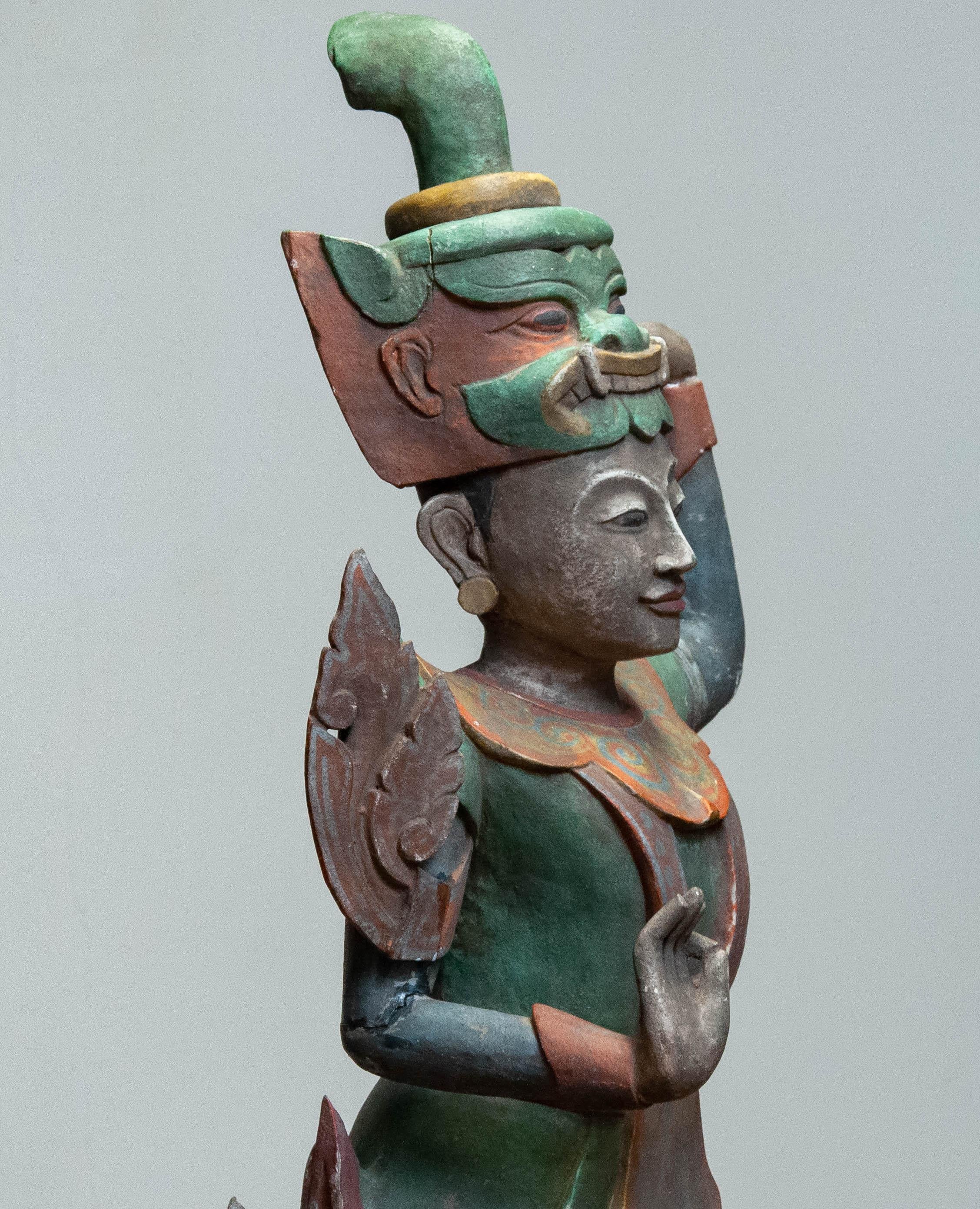 Large 19th Century Polychromed Statue of a Burmese Nat Temple Dancer For Sale 2