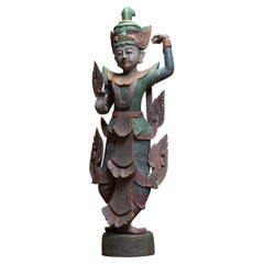 Large 19th Century Polychromed Statue of a Burmese Nat Temple Dancer