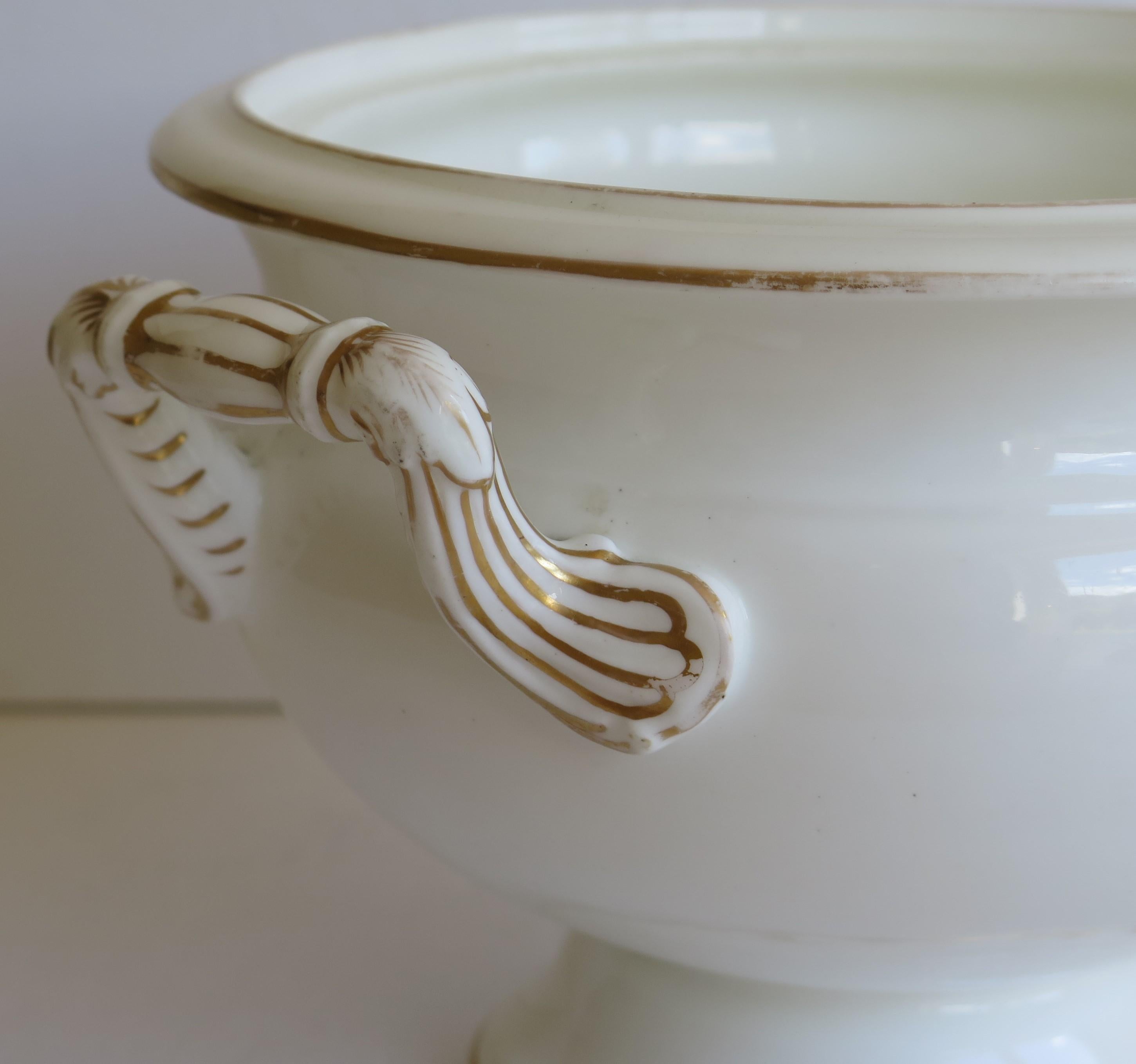 Large 19th Century Porcelain Tureen Gilded Moulded Handles & Rose Knop to Lid For Sale 7