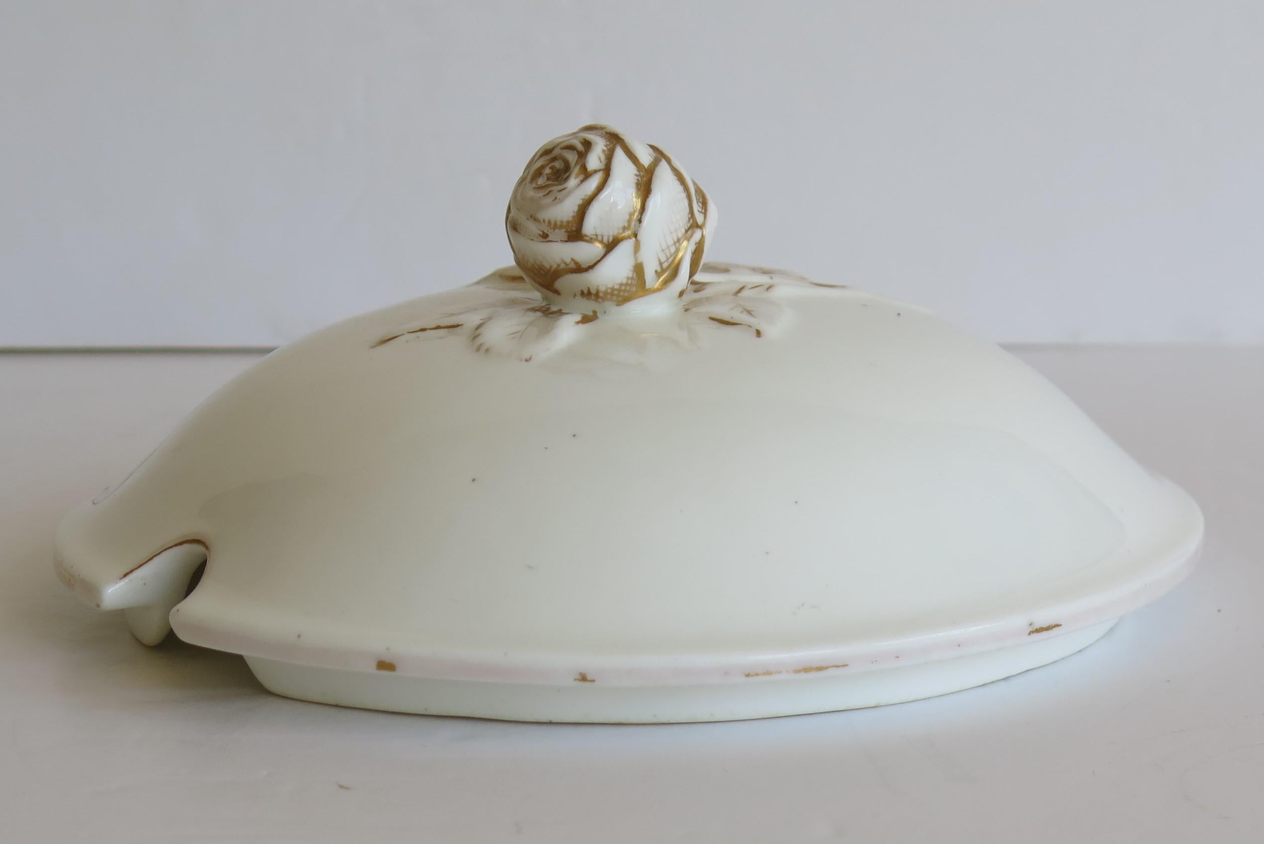 Large 19th Century Porcelain Tureen Gilded Moulded Handles & Rose Knop to Lid For Sale 8