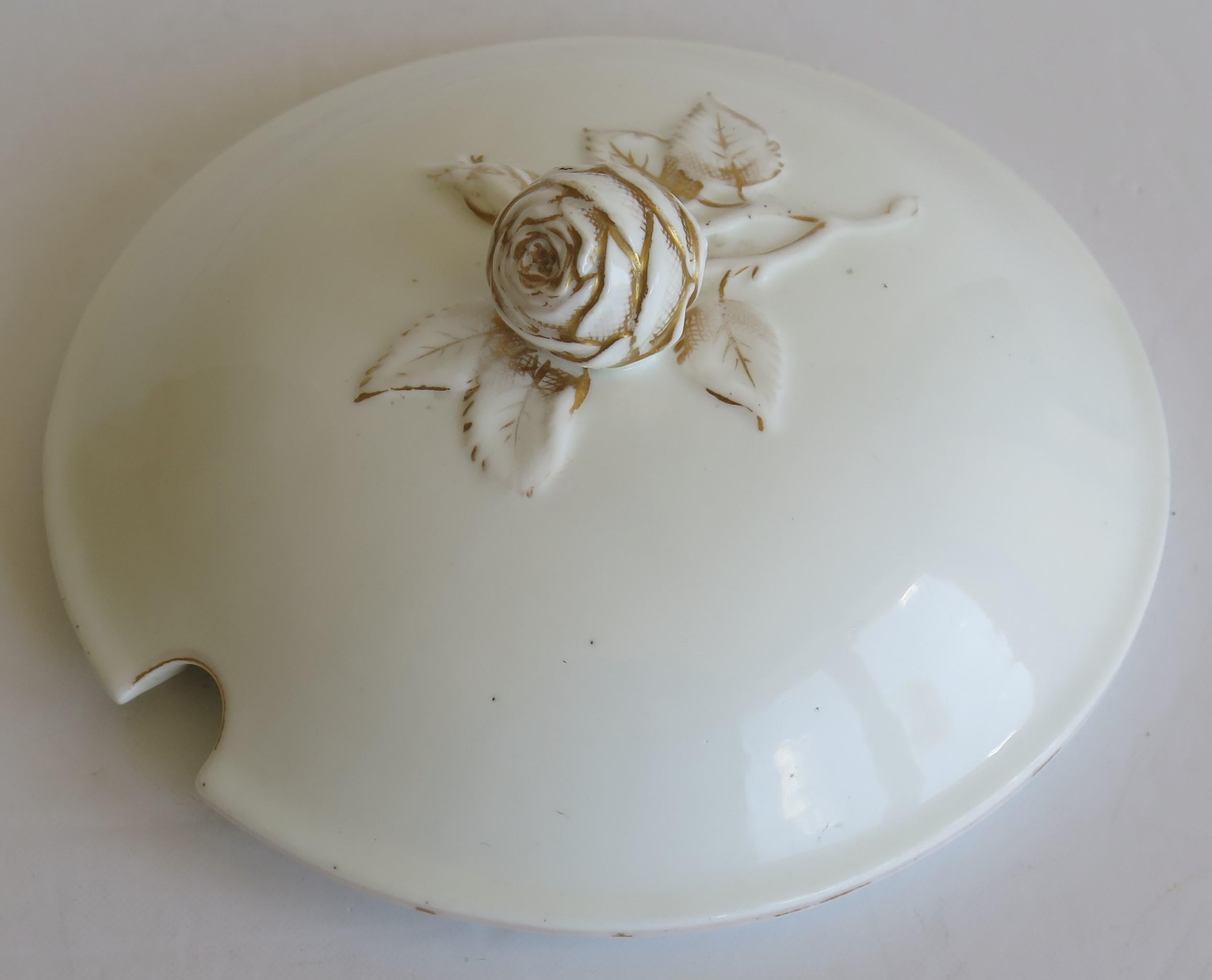 Large 19th Century Porcelain Tureen Gilded Moulded Handles & Rose Knop to Lid For Sale 9
