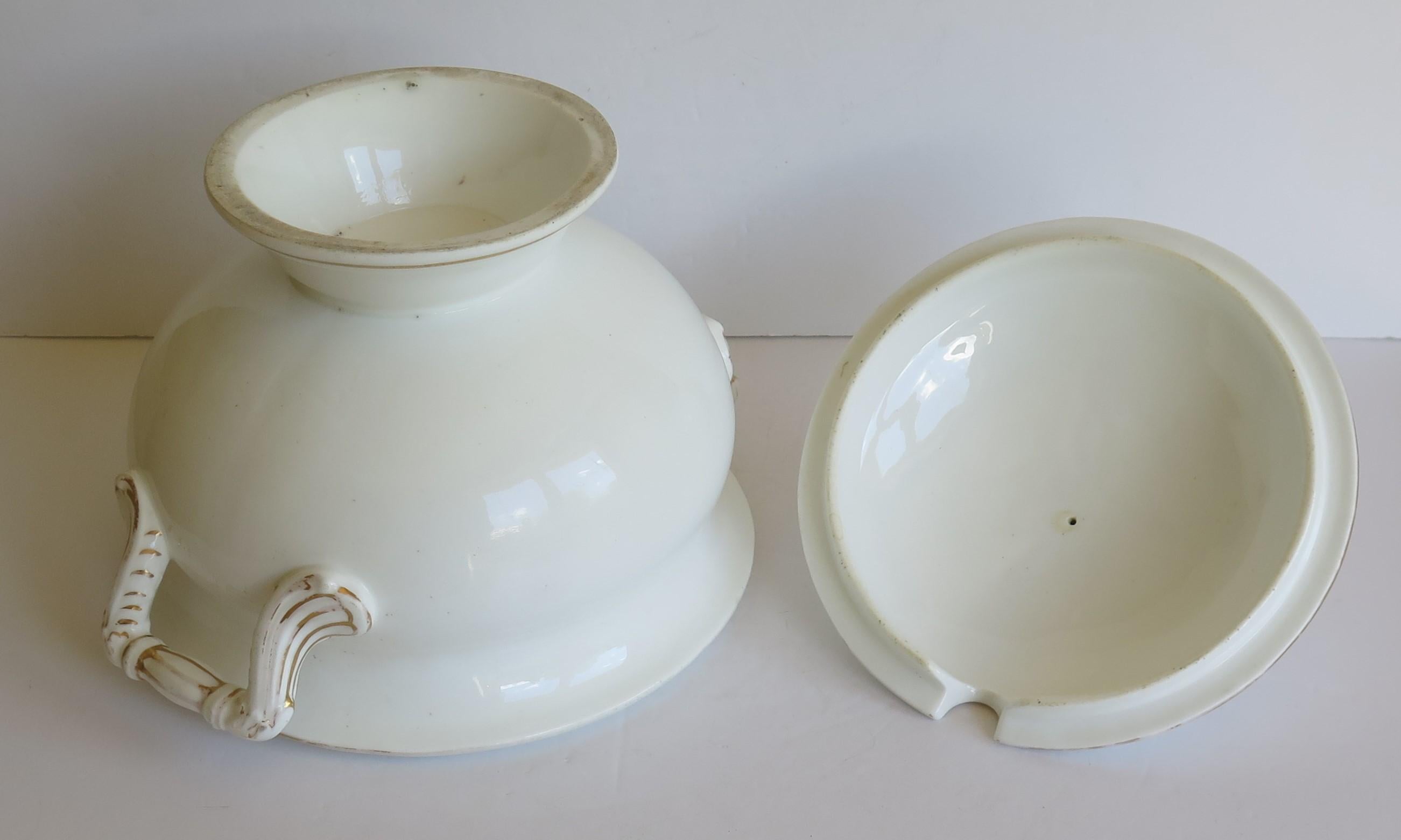 Large 19th Century Porcelain Tureen Gilded Moulded Handles & Rose Knop to Lid For Sale 11