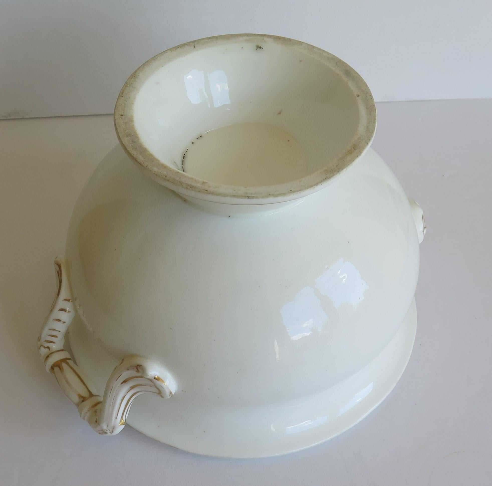 Large 19th Century Porcelain Tureen Gilded Moulded Handles & Rose Knop to Lid For Sale 12