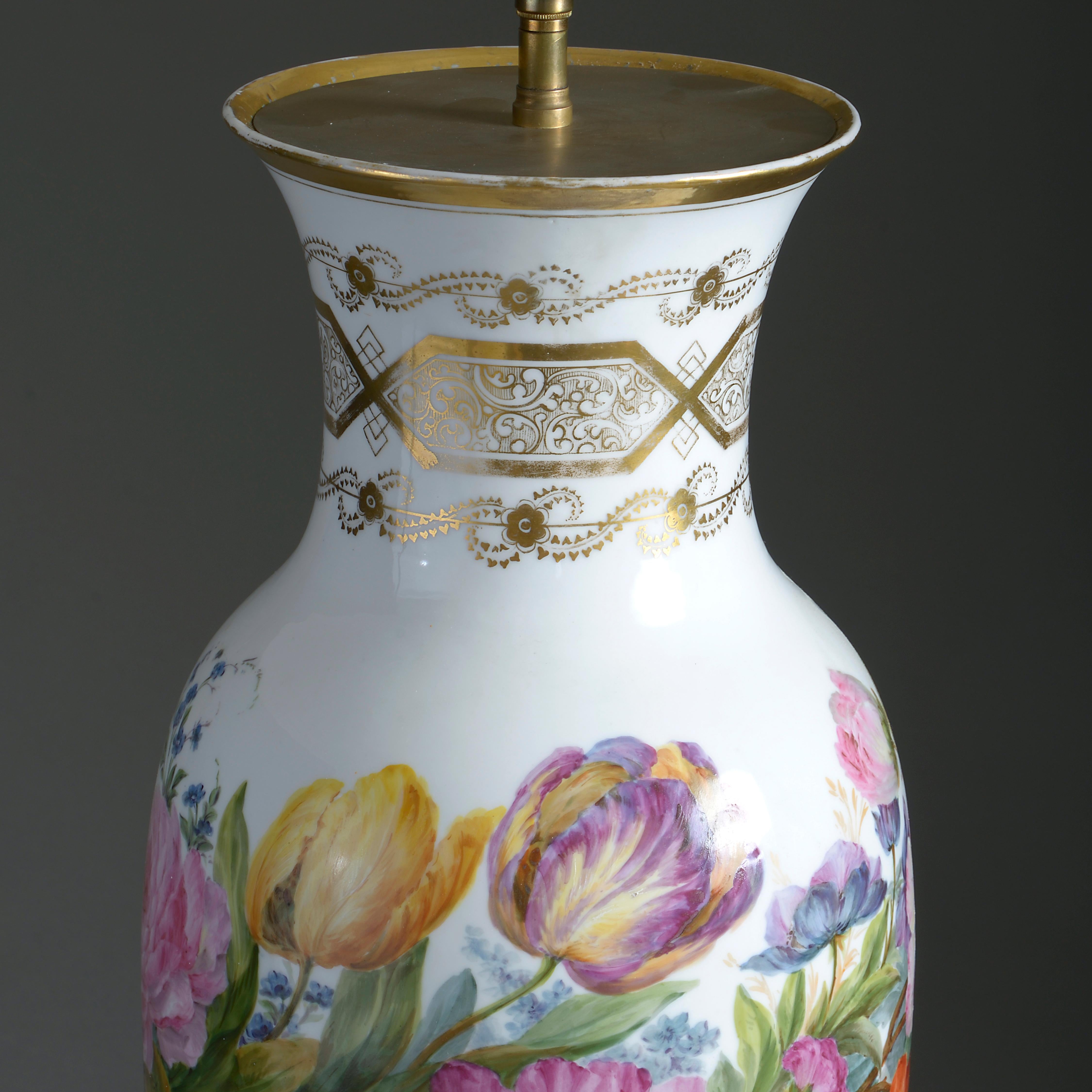 French Large 19th Century Porcelain Vase Lamp
