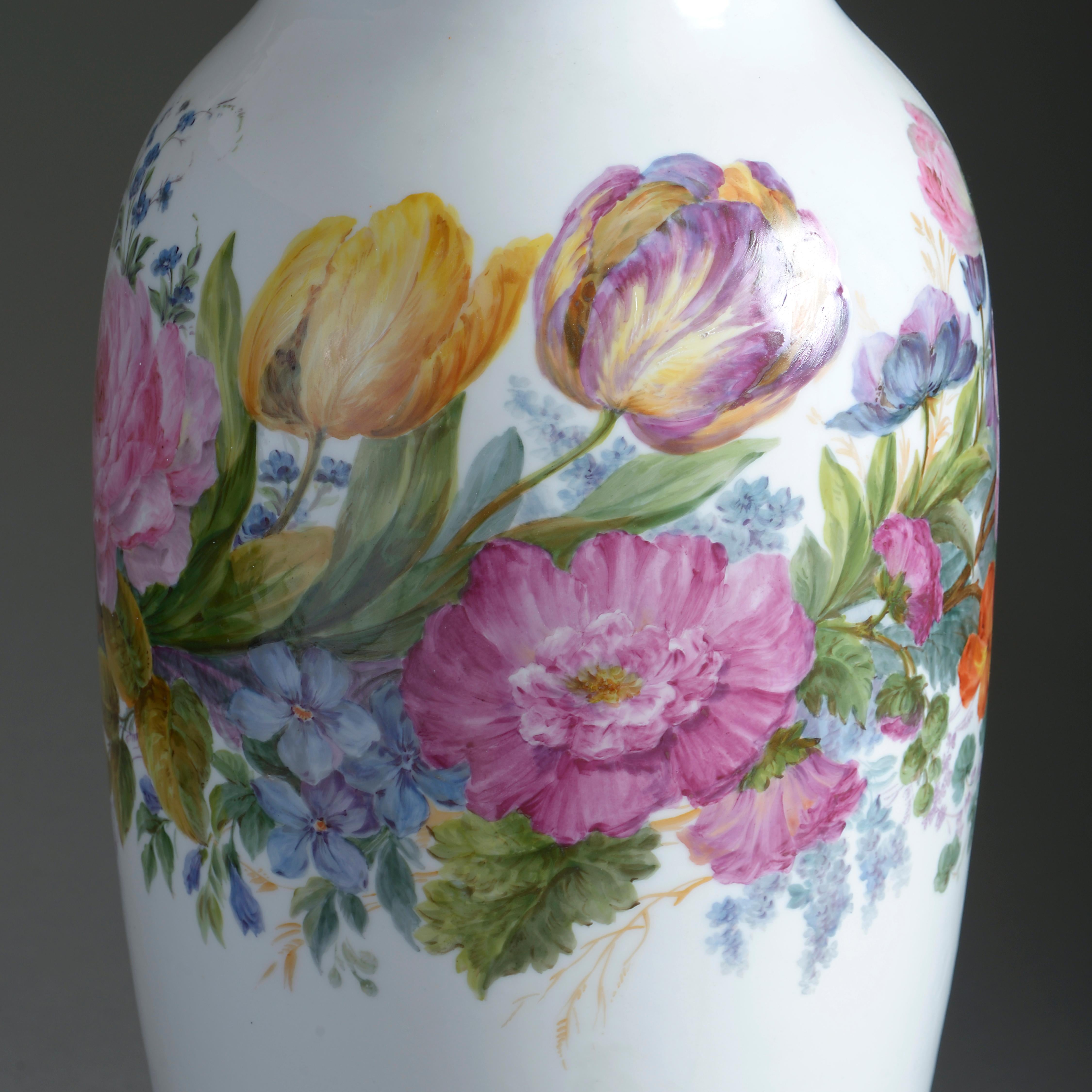 Fired Large 19th Century Porcelain Vase Lamp