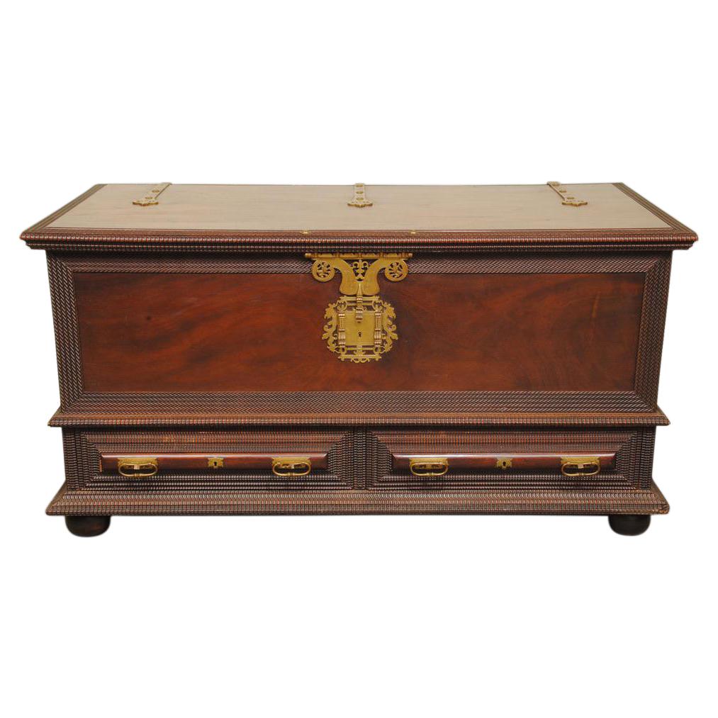 Large 19th Century Portuguese Teak Ripple Moulded Coffer For Sale