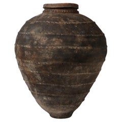 Large 19th Century Portuguese Wabi Sabi Primitive Blackened Terracotta Jar