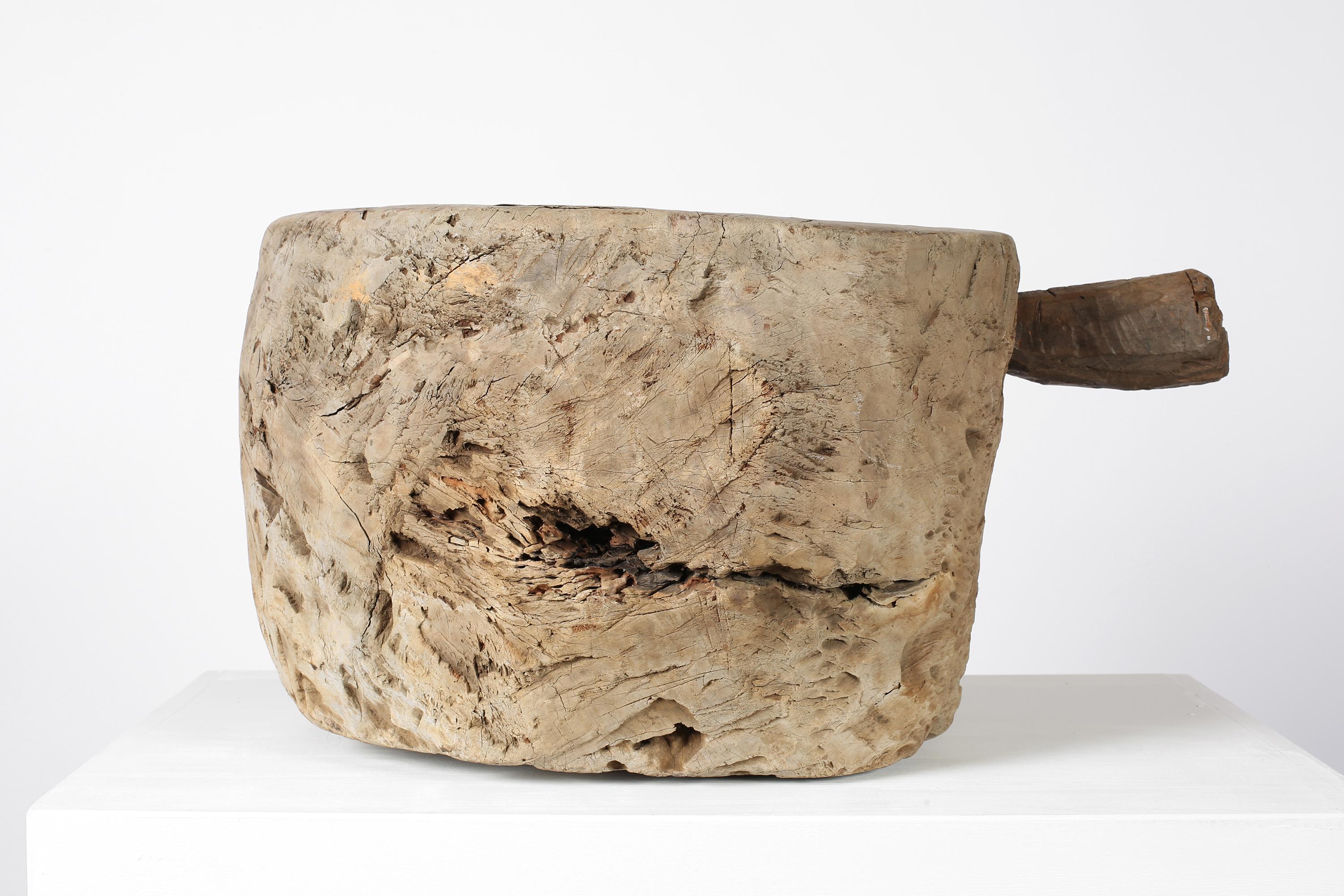 Large 19th Century Primitive Wabi Sabi French Chestnut Mortar For Sale 7
