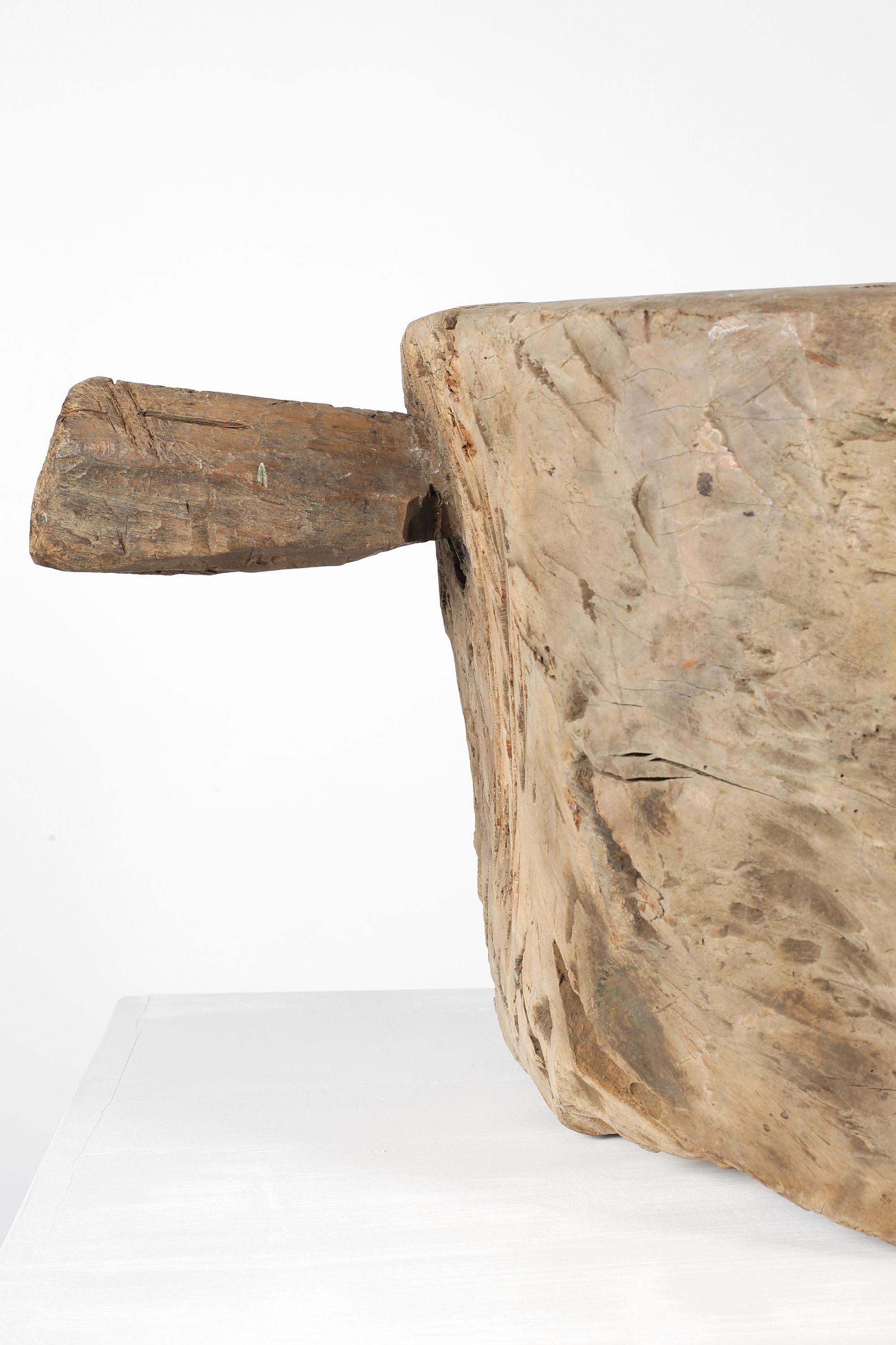 Large 19th Century Primitive Wabi Sabi French Chestnut Mortar For Sale 9