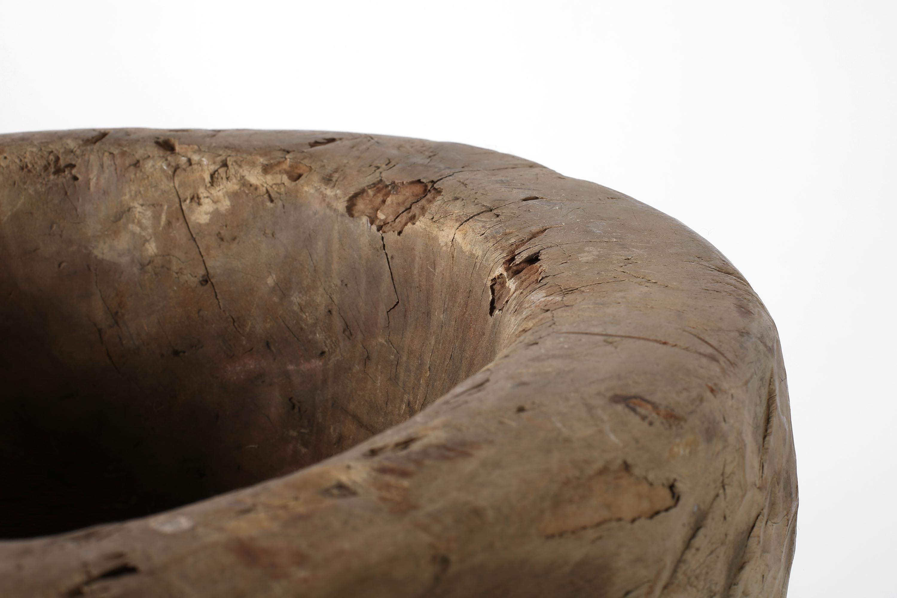 Large 19th Century Primitive Wabi Sabi French Chestnut Mortar For Sale 1