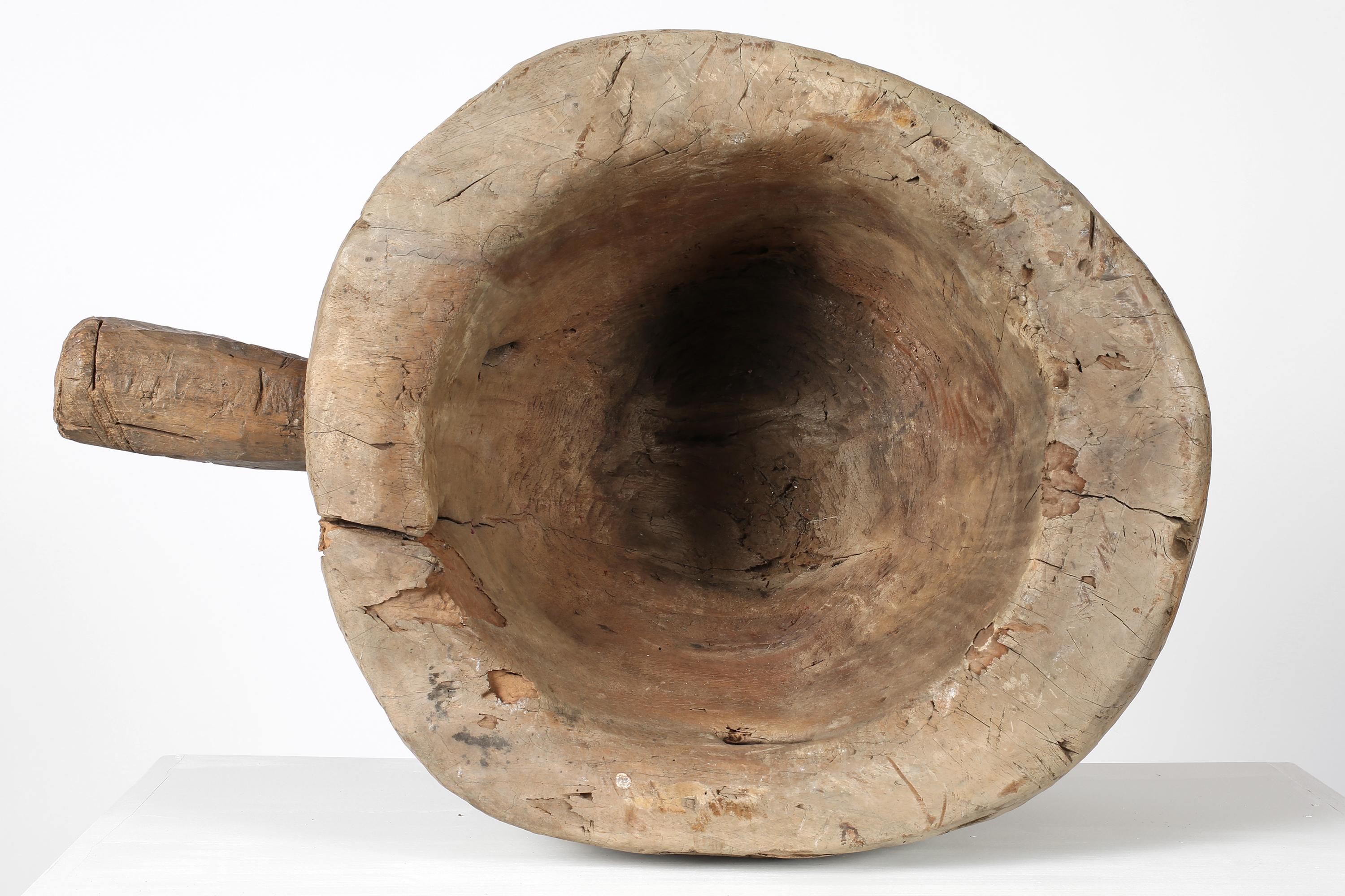 Large 19th Century Primitive Wabi Sabi French Chestnut Mortar For Sale 4