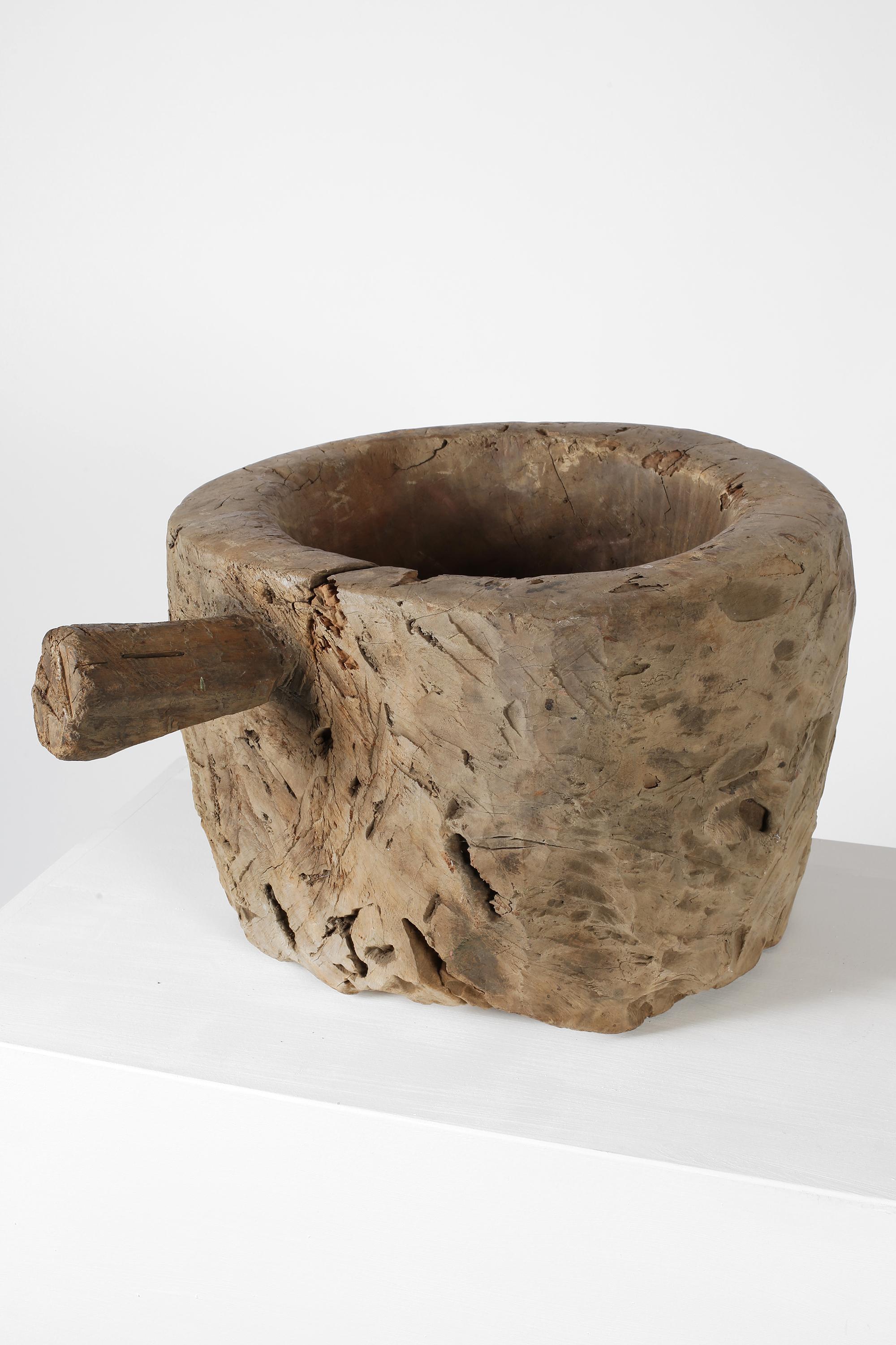 Large 19th Century Primitive Wabi Sabi French Chestnut Mortar For Sale 6
