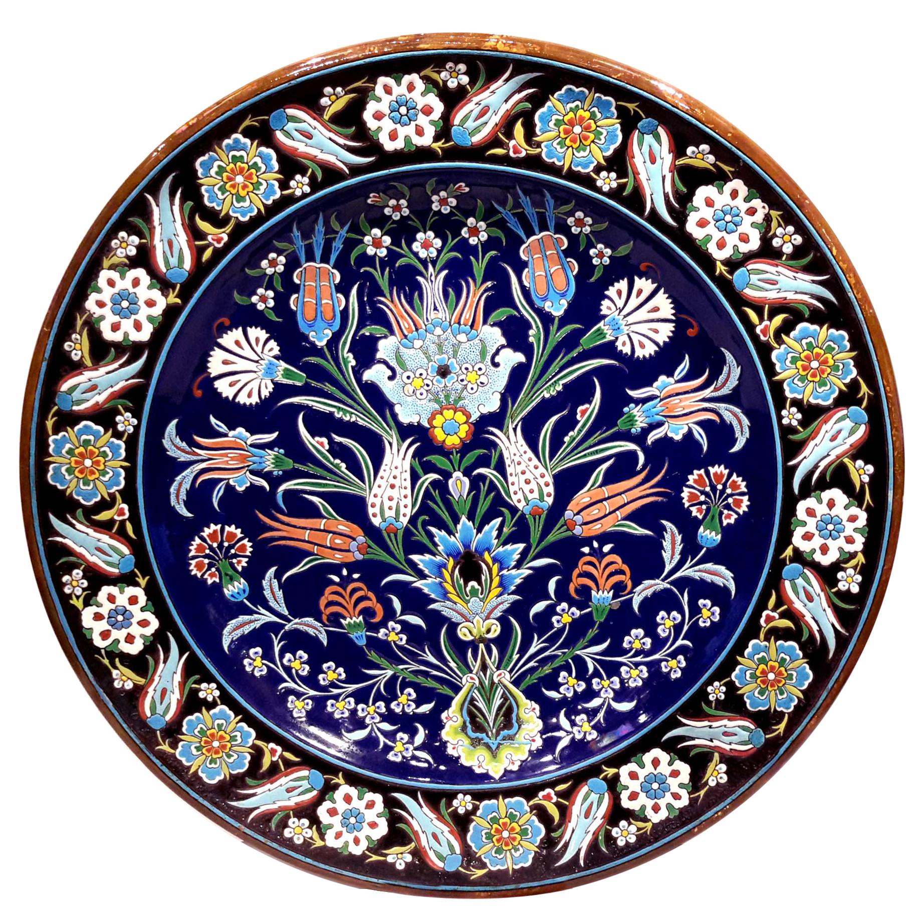 Large 19th Century Privillee Ceramic Charger in Iznik Taste