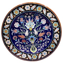 Large 19th Century Privillee Ceramic Charger in Iznik Taste