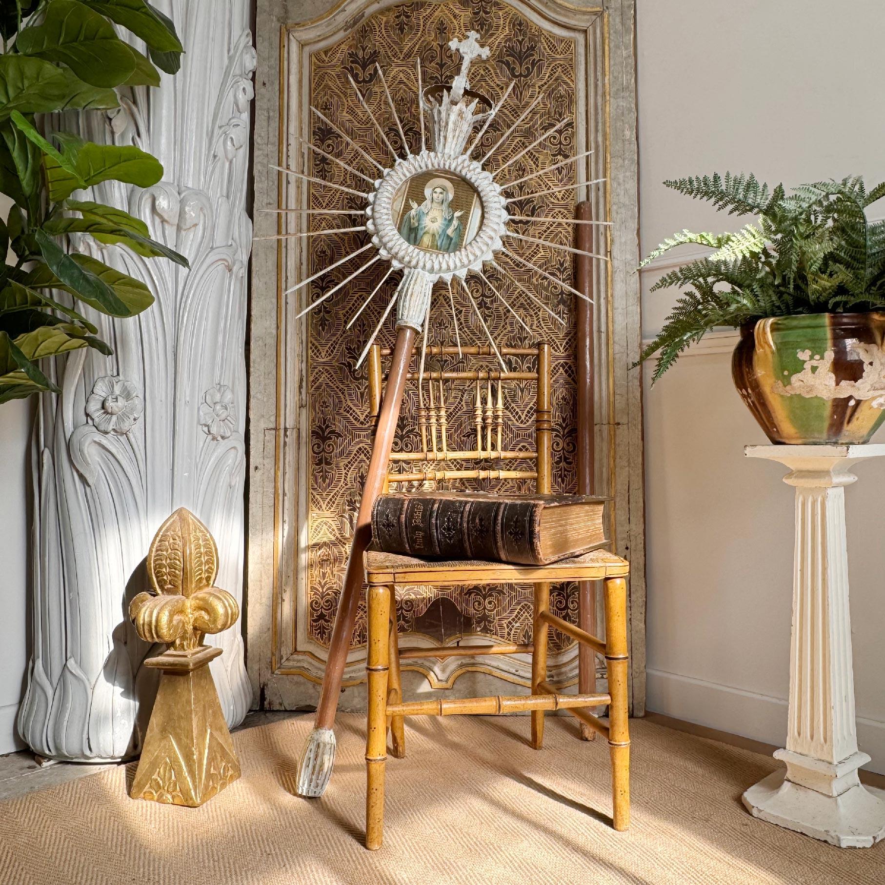 Wood Large 19th Century Processional Sunburst with Crown For Sale