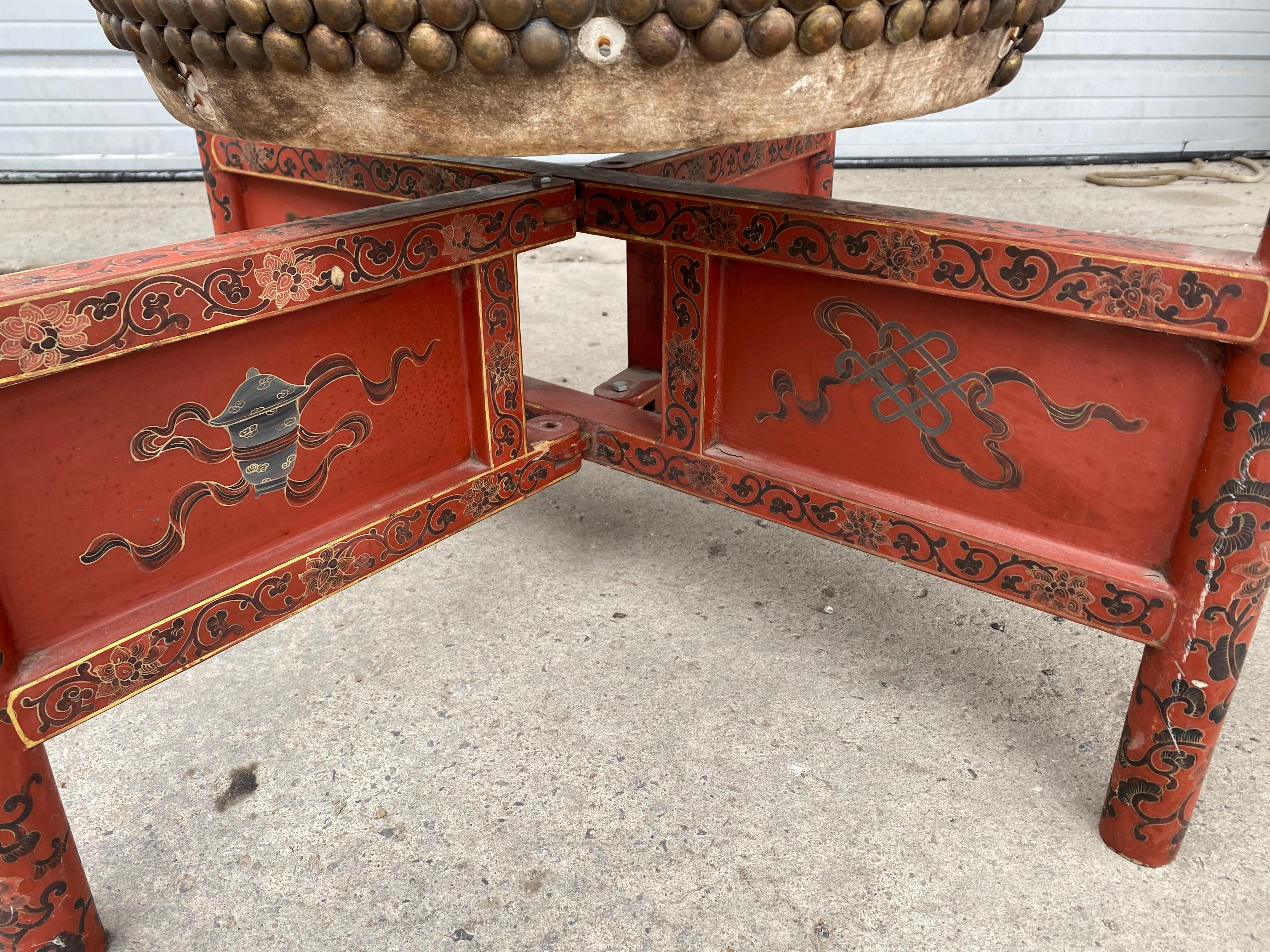Late 19th Century Large 19th Century Qing Dynasty Chinese Ceremonial Lacquered Drum, Dragon Stand