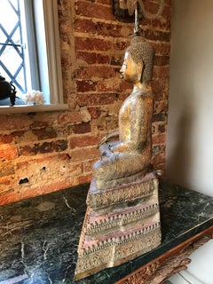 Large 19th Century Rattanakosin Gilt Bronze Buddha Figure