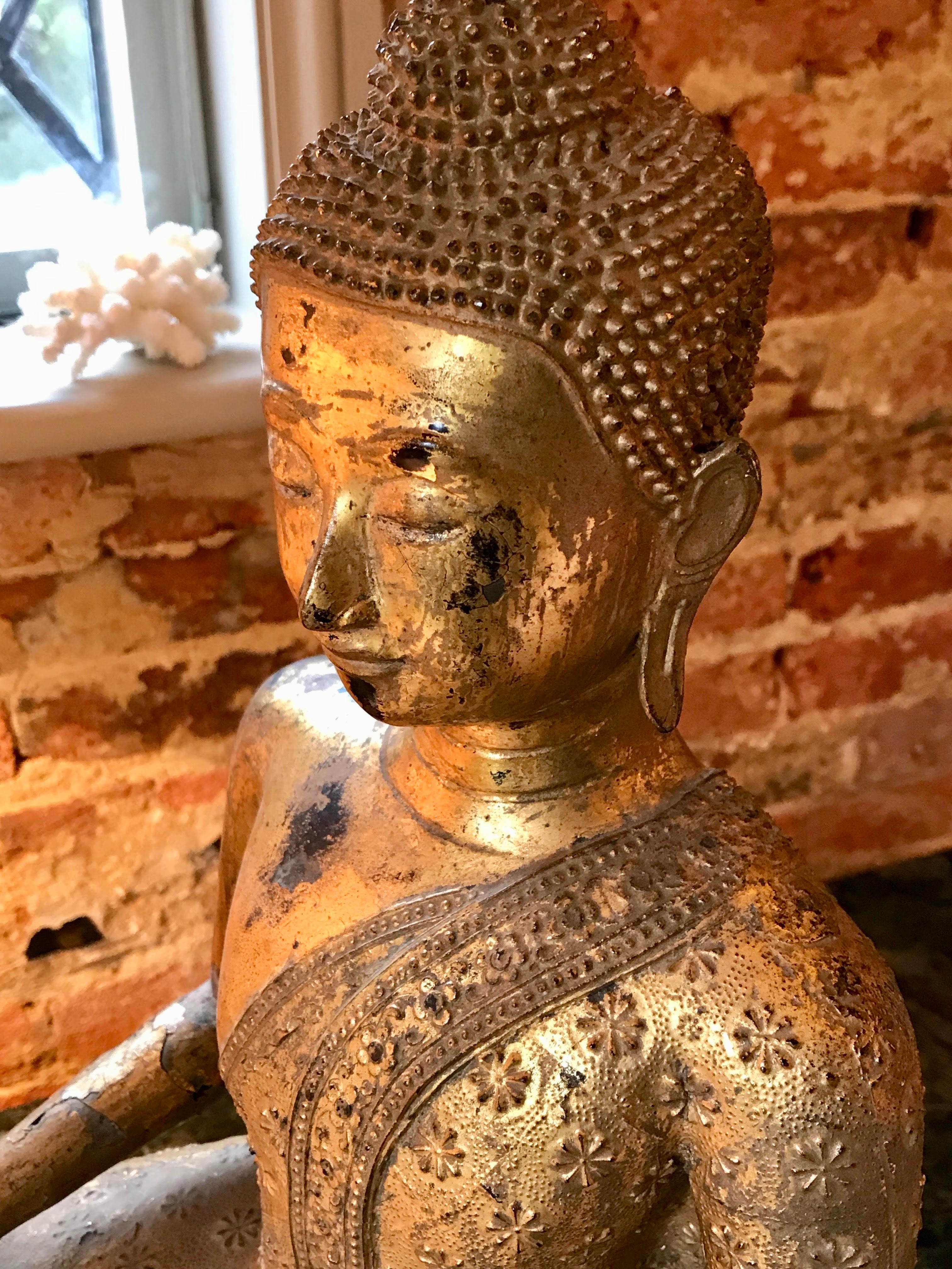 Large 19th Century Rattanakosin Gilt Bronze Buddha Figure 1