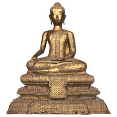 Large 19th Century Rattanakosin Gilt Bronze Buddha Figure