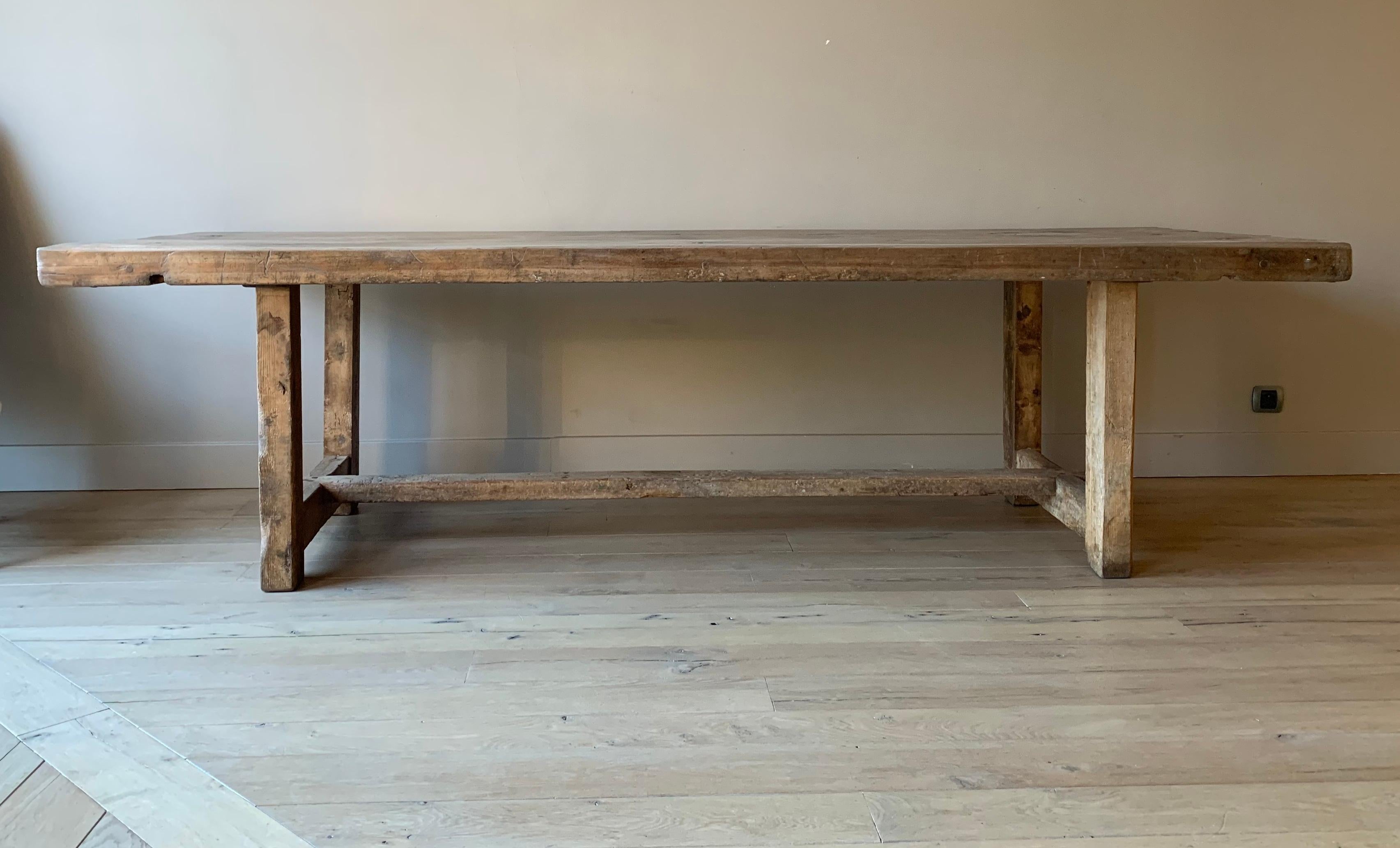 A great 19th century refectory table. This Sycamore table started out as the worktable of 19th century Scottish baker. In the course of history it was reduced in height and adapted to be a dining table. We made the structure rigid again and
