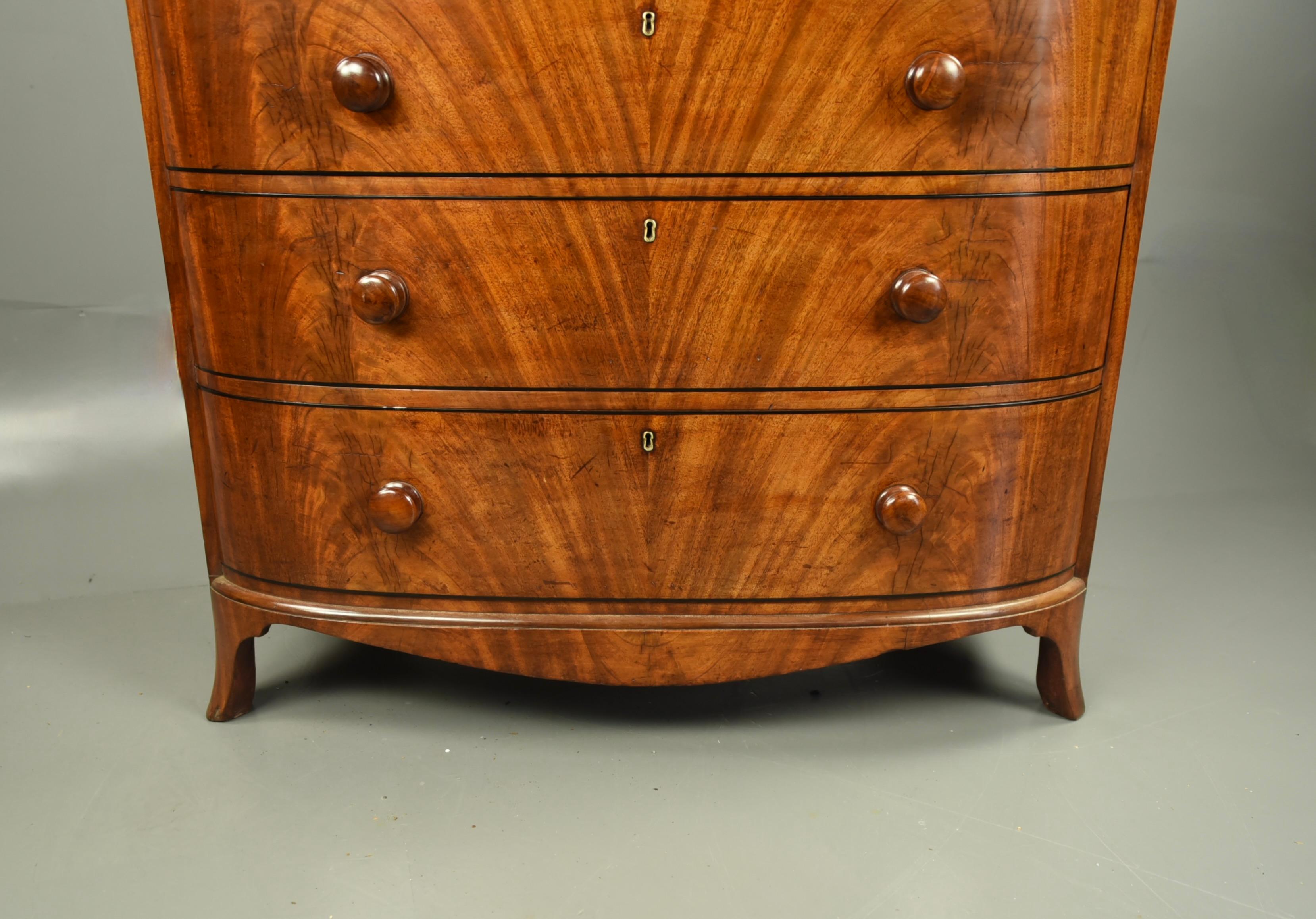 English large 19th century Regency bow front chest of drawers