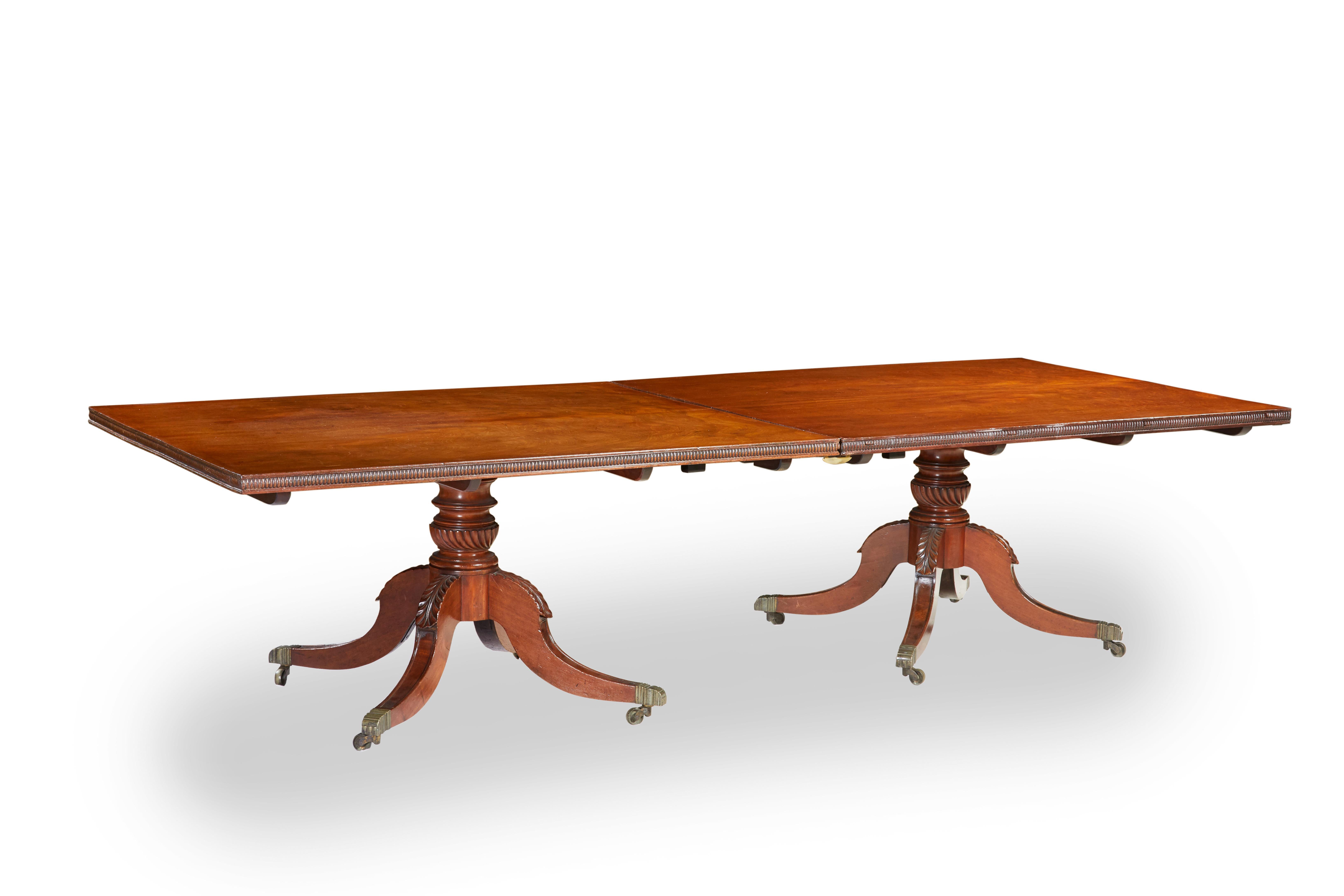 Large 19th Century Regency Mahogany 2-Pedestal Dining Table (Poliert)