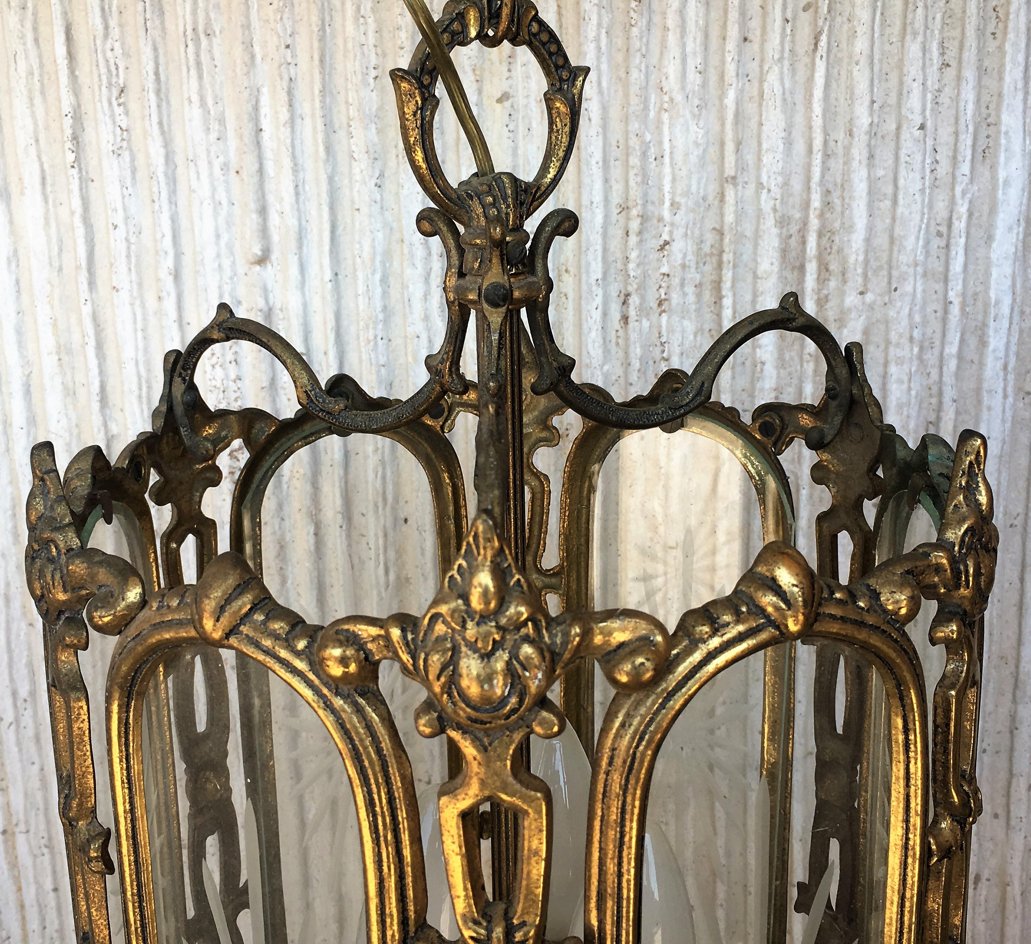 Large 19th Century Regency Style Bronze and Cut-Glass Lantern 2