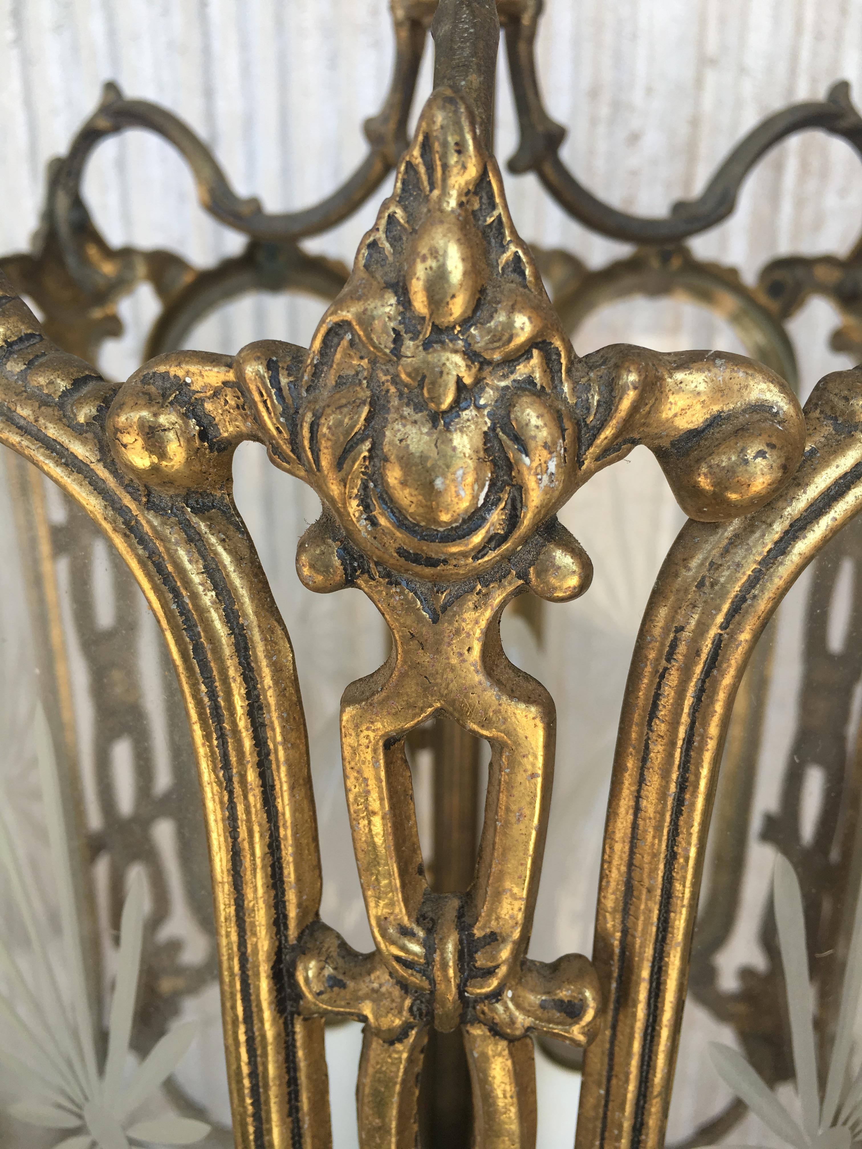 Large 19th Century Regency Style Bronze and Cut-Glass Lantern 4