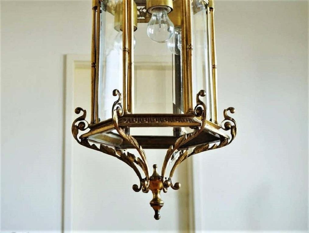 Large 19th Century Regency Style Bronze and Faceted Glass Lantern In Good Condition In Frankfurt am Main, DE