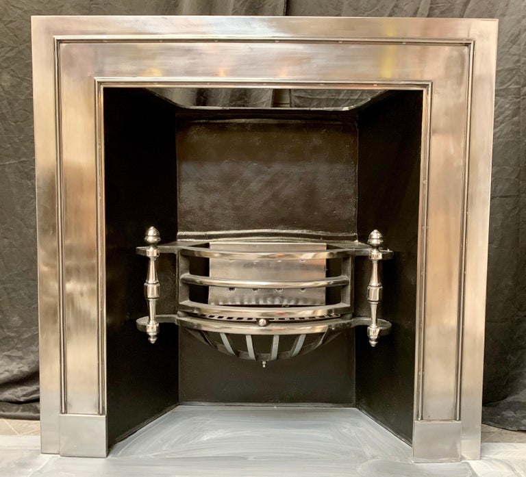 Large 19th Century Regency Style Polished Steel Fireplace Insert