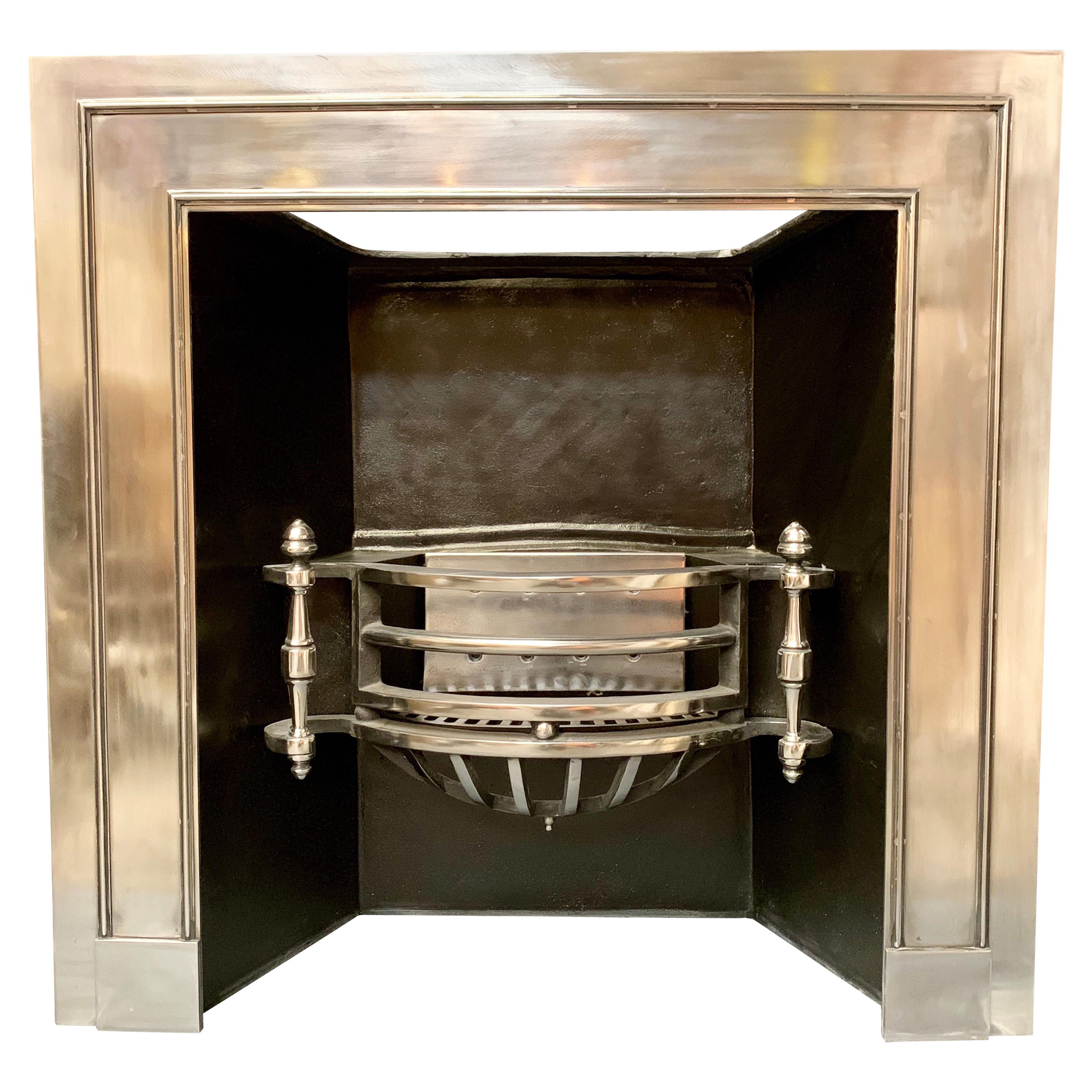 Large 19th Century Regency Style Polished Steel Fireplace Insert