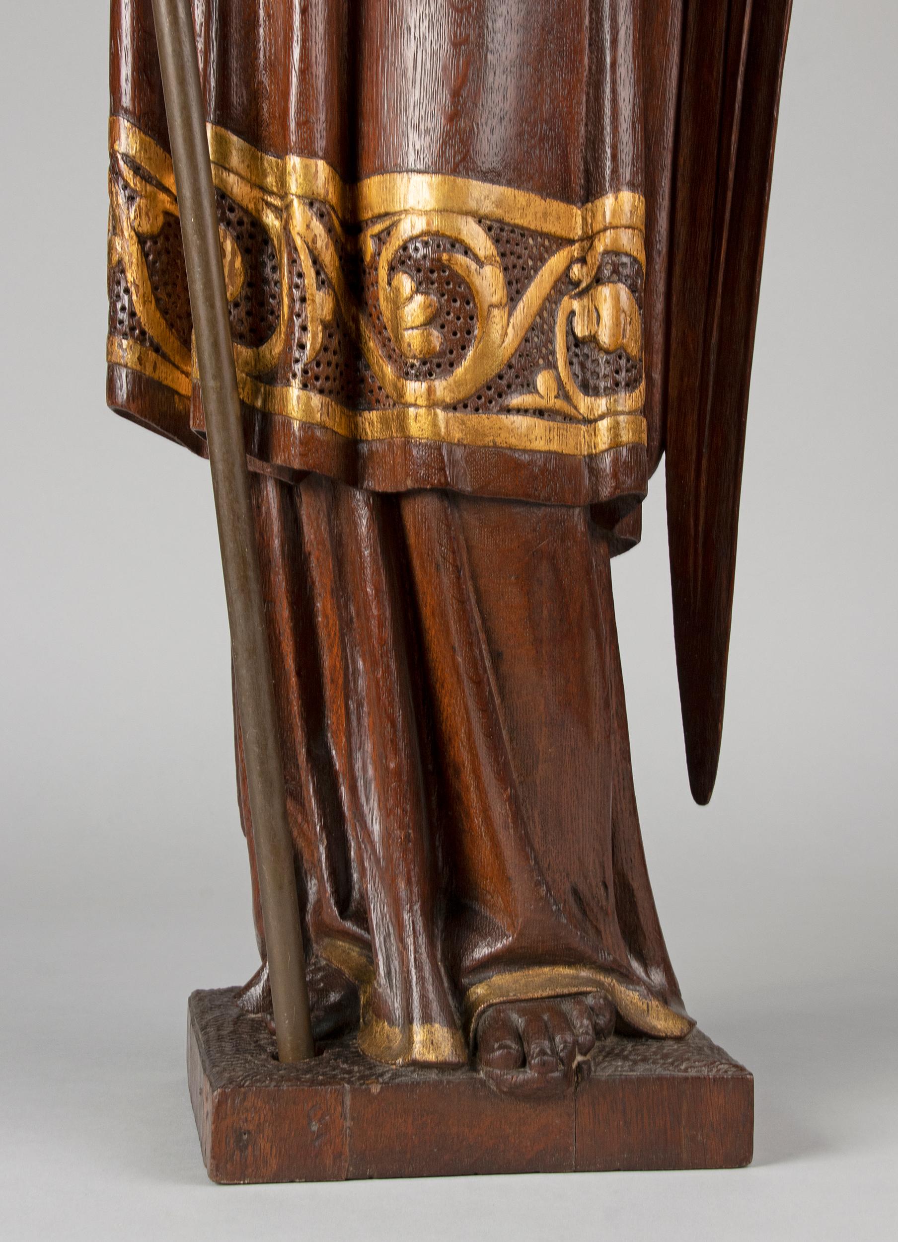 Large 19th Century Religious Oak Sculpture of Angel Gabriel 5