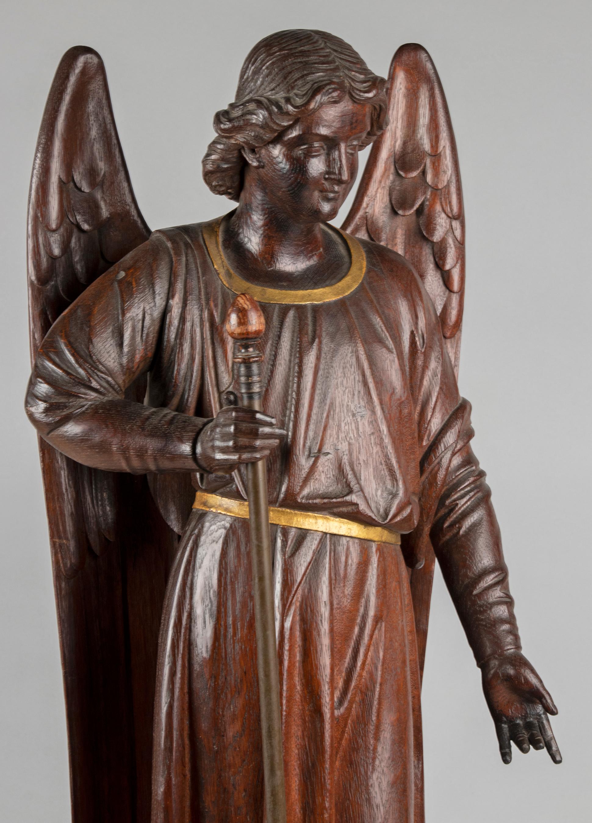 Large 19th Century Religious Oak Sculpture of Angel Gabriel 6