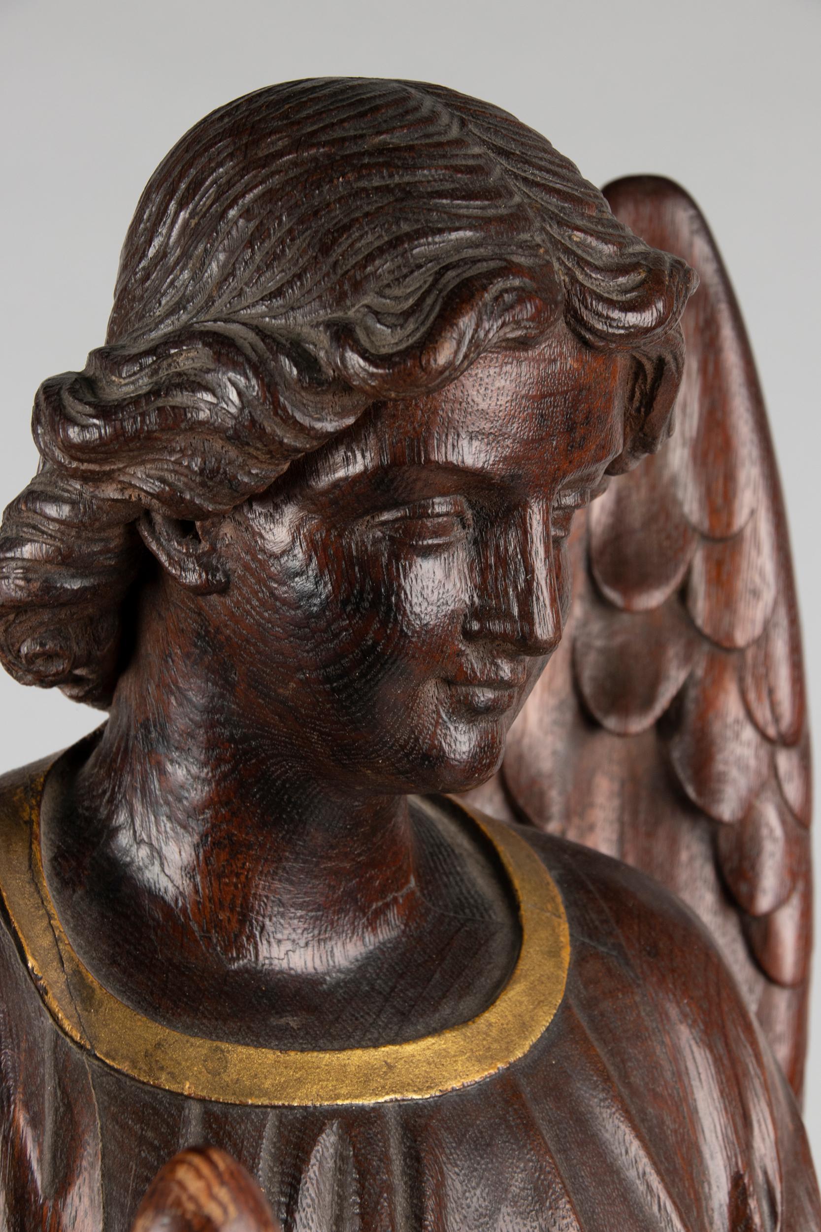 Large 19th Century Religious Oak Sculpture of Angel Gabriel 7