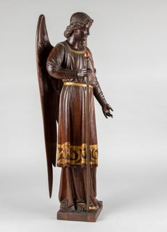Large 19th Century Religious Oak Sculpture of Angel Gabriel