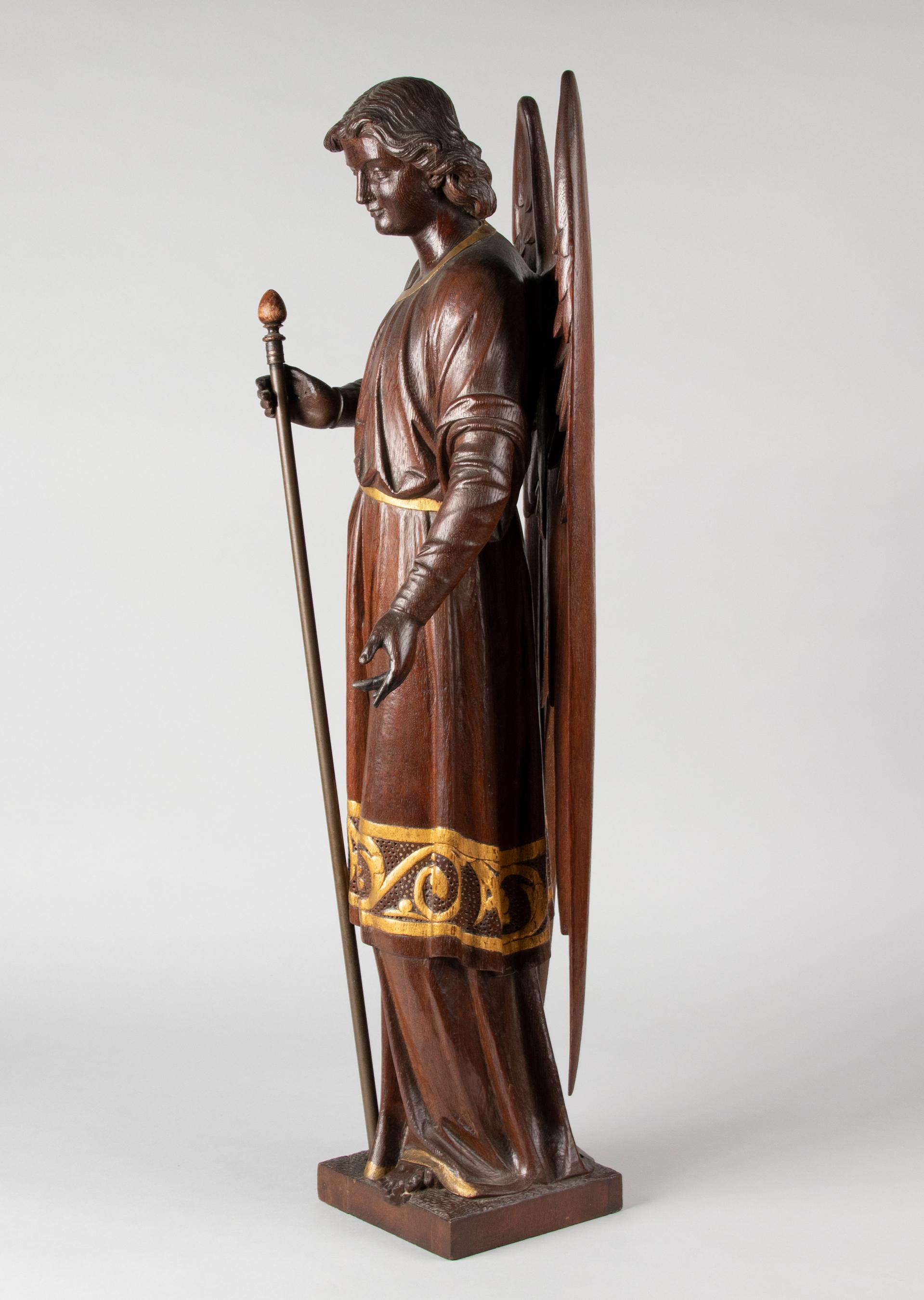 Late 19th Century Large 19th Century Religious Oak Sculpture of Angel Gabriel