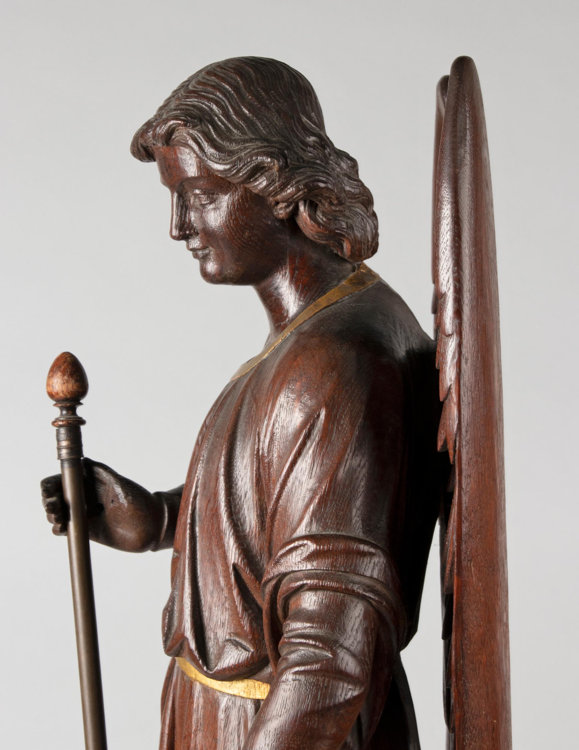 Large 19th Century Religious Oak Sculpture of Angel Gabriel 2