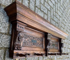 Large 19th Century, Renaissance Revival Wall Coat Rack with Mask Sculptures
