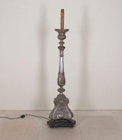 Large 19th Century Repoussé White Metal Altar Candlestick, Converted to a Lamp