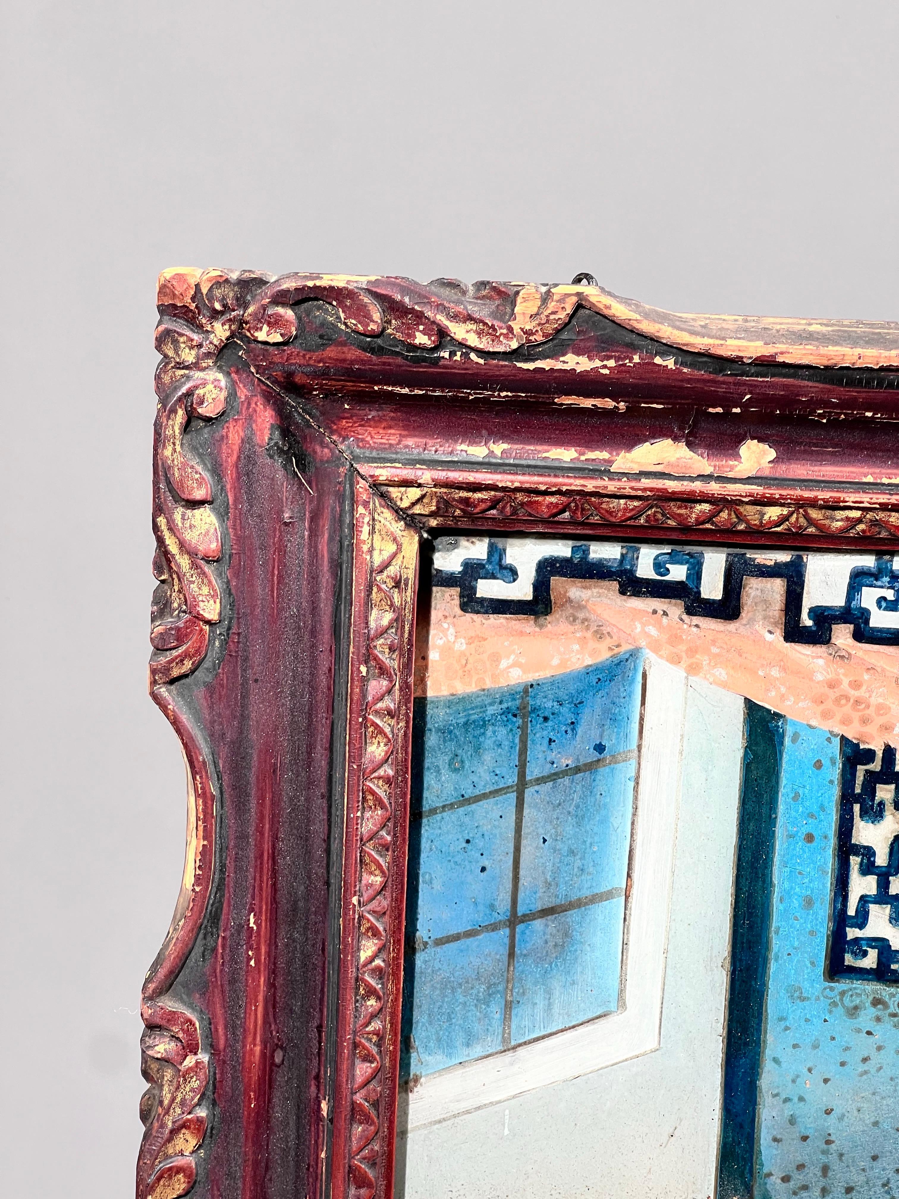 Large 19th Century Reverse Glass Painting in Its Original Frame For Sale 5