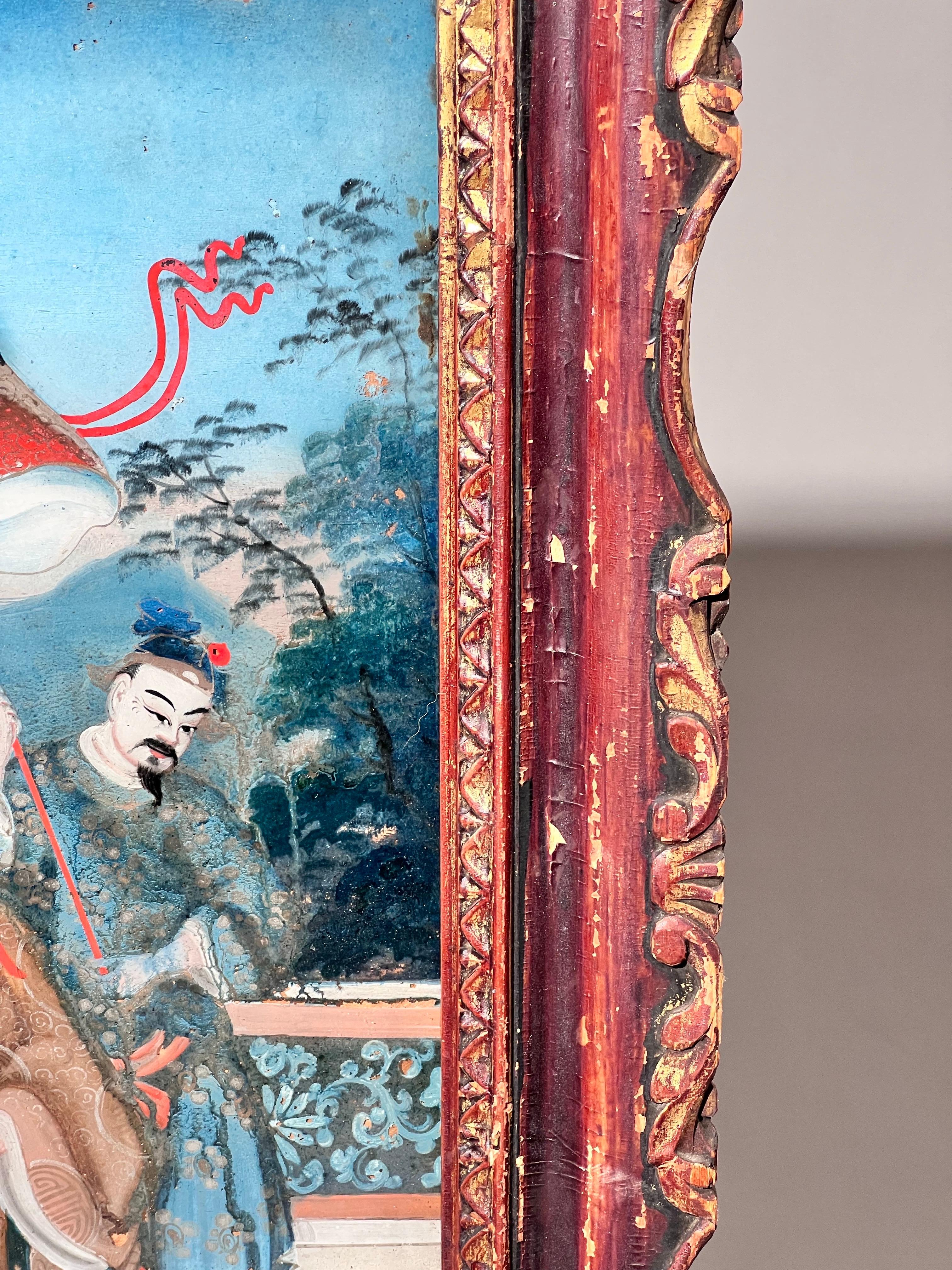 Large 19th Century Reverse Glass Painting in Its Original Frame For Sale 2