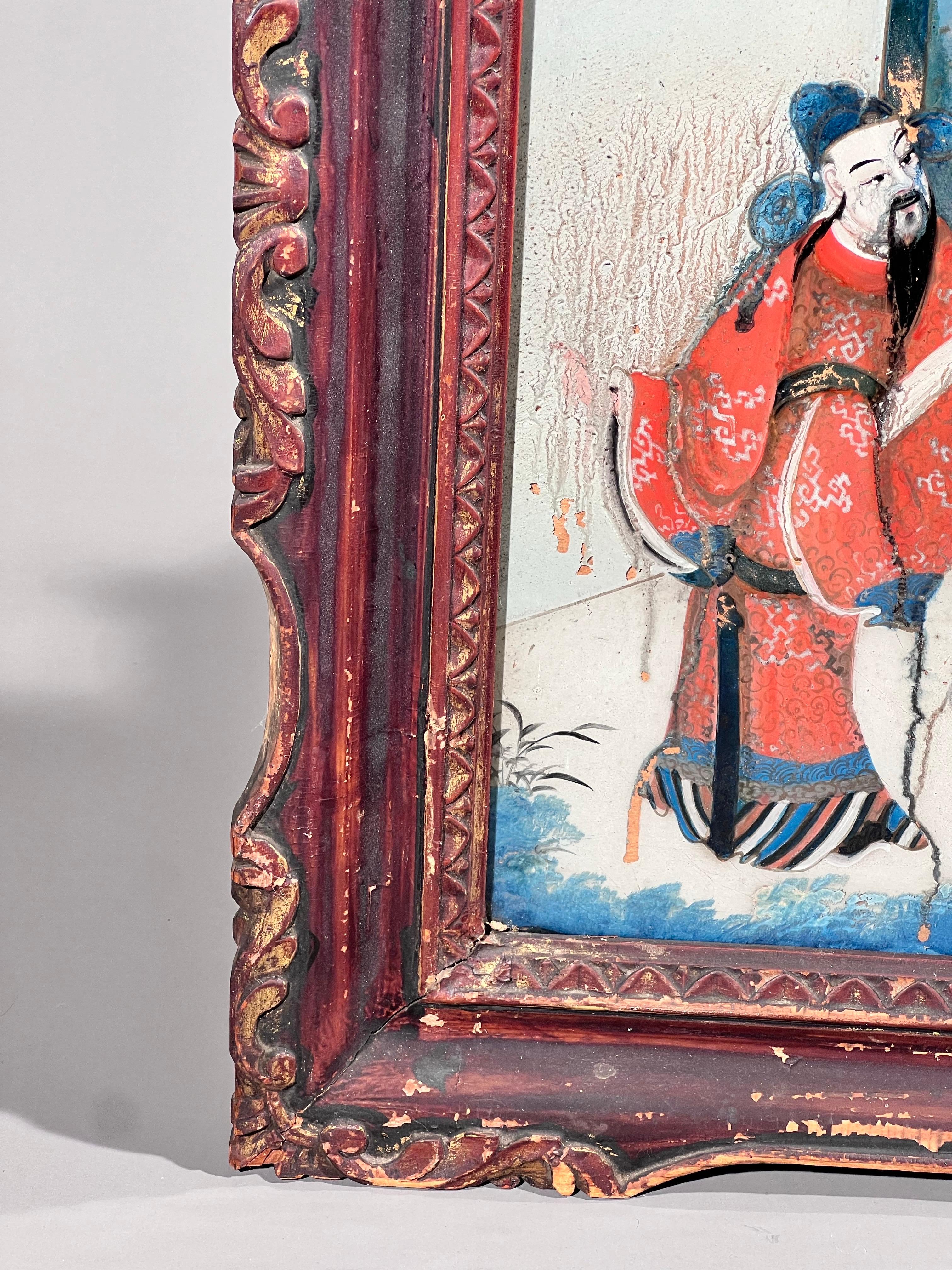 Large 19th Century Reverse Glass Painting in Its Original Frame For Sale 4
