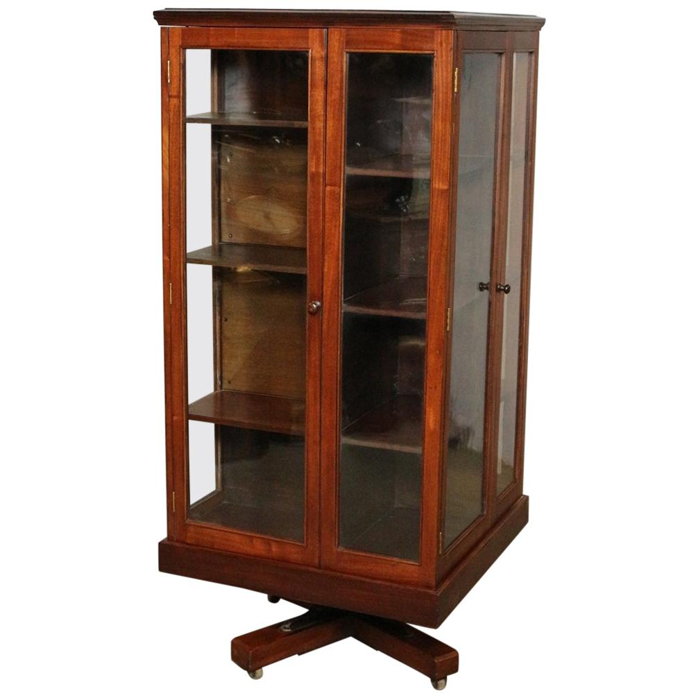 Large 19th Century Revolving Bookcase with Glass Doors