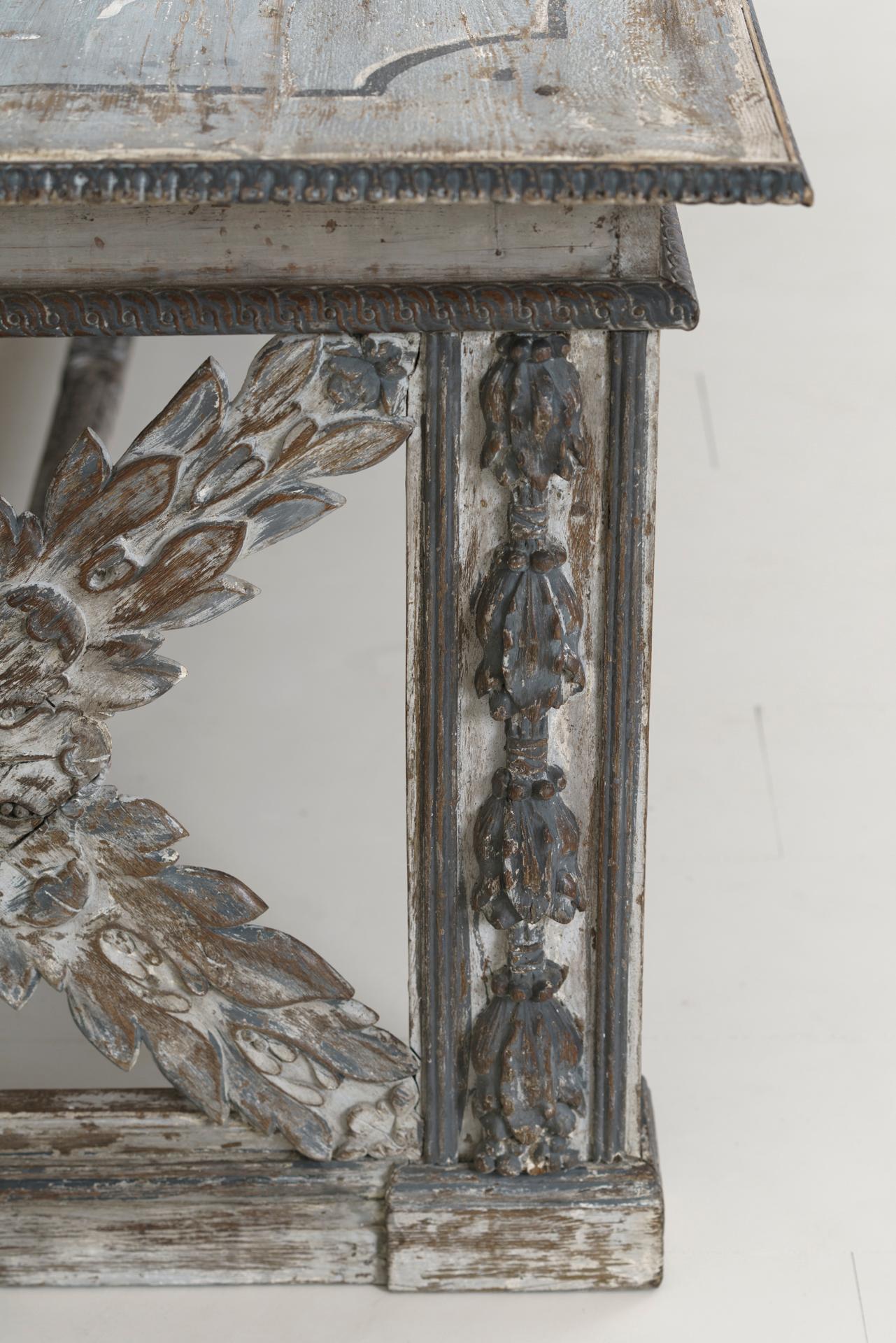 Großer reich geschnitzter:: original bemalter Bocktisch aus der Toskana:: 19 8
