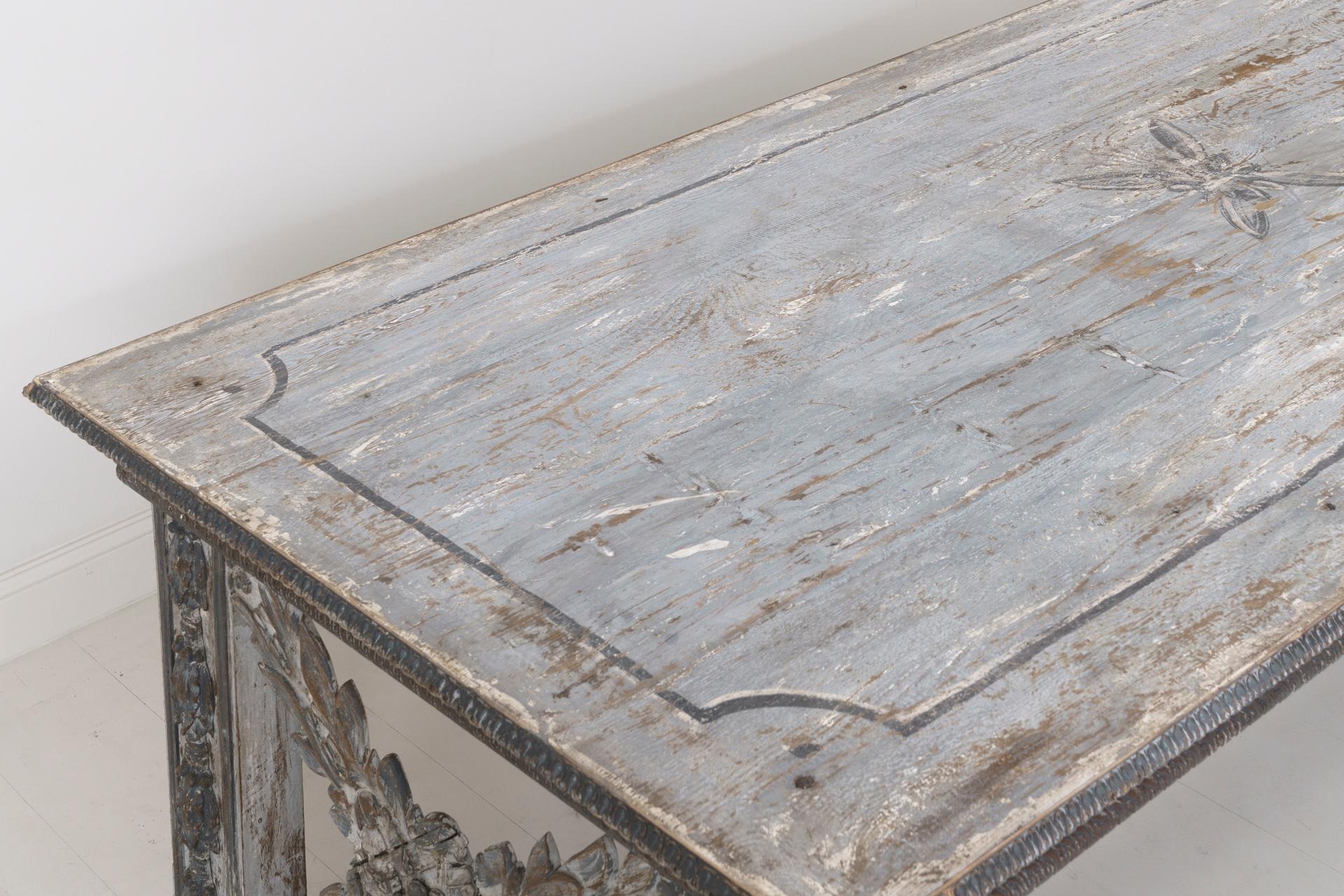 Großer reich geschnitzter:: original bemalter Bocktisch aus der Toskana:: 19 im Zustand „Gut“ in Wichita, KS