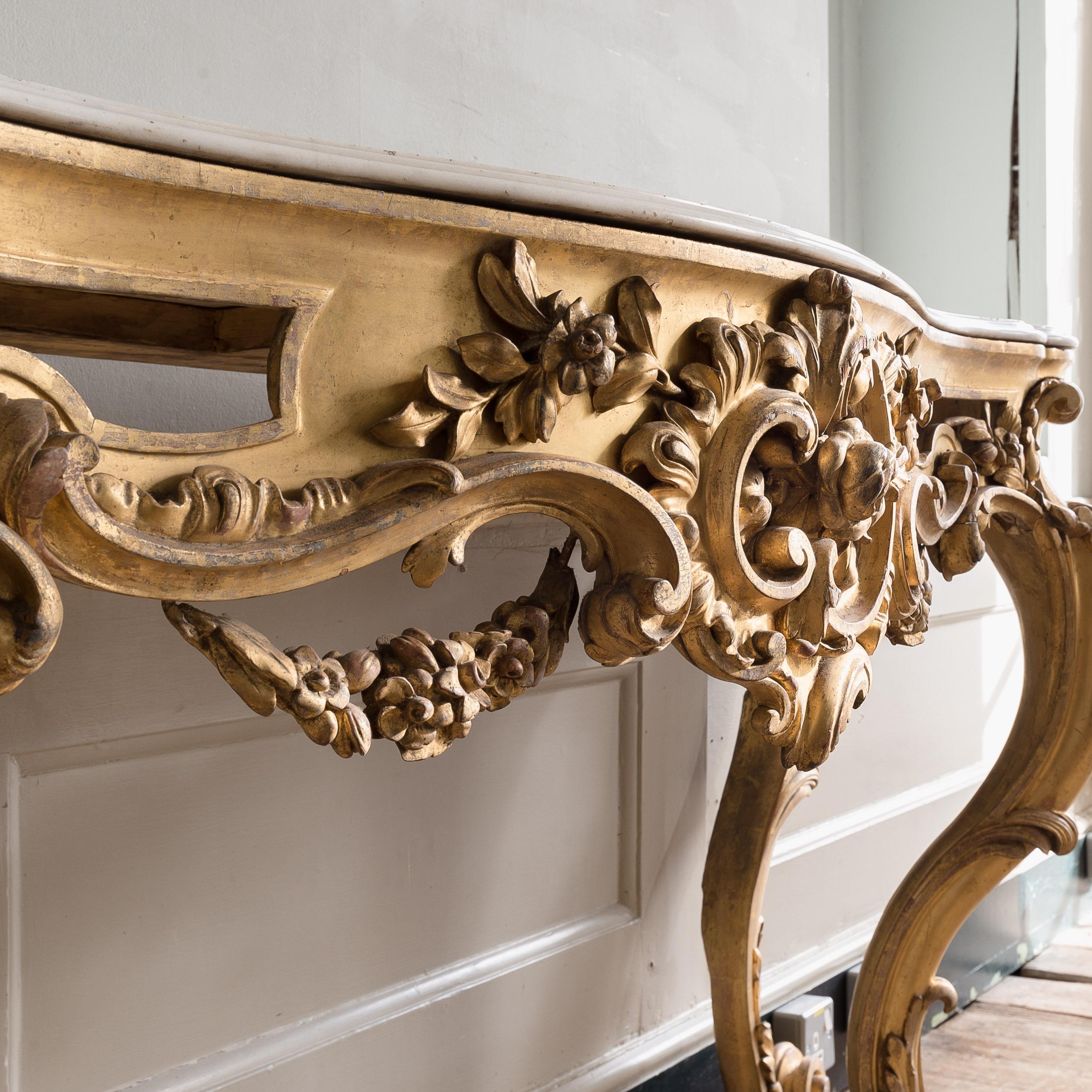 Large 19th Century Rococo Giltwood Console Table For Sale 5
